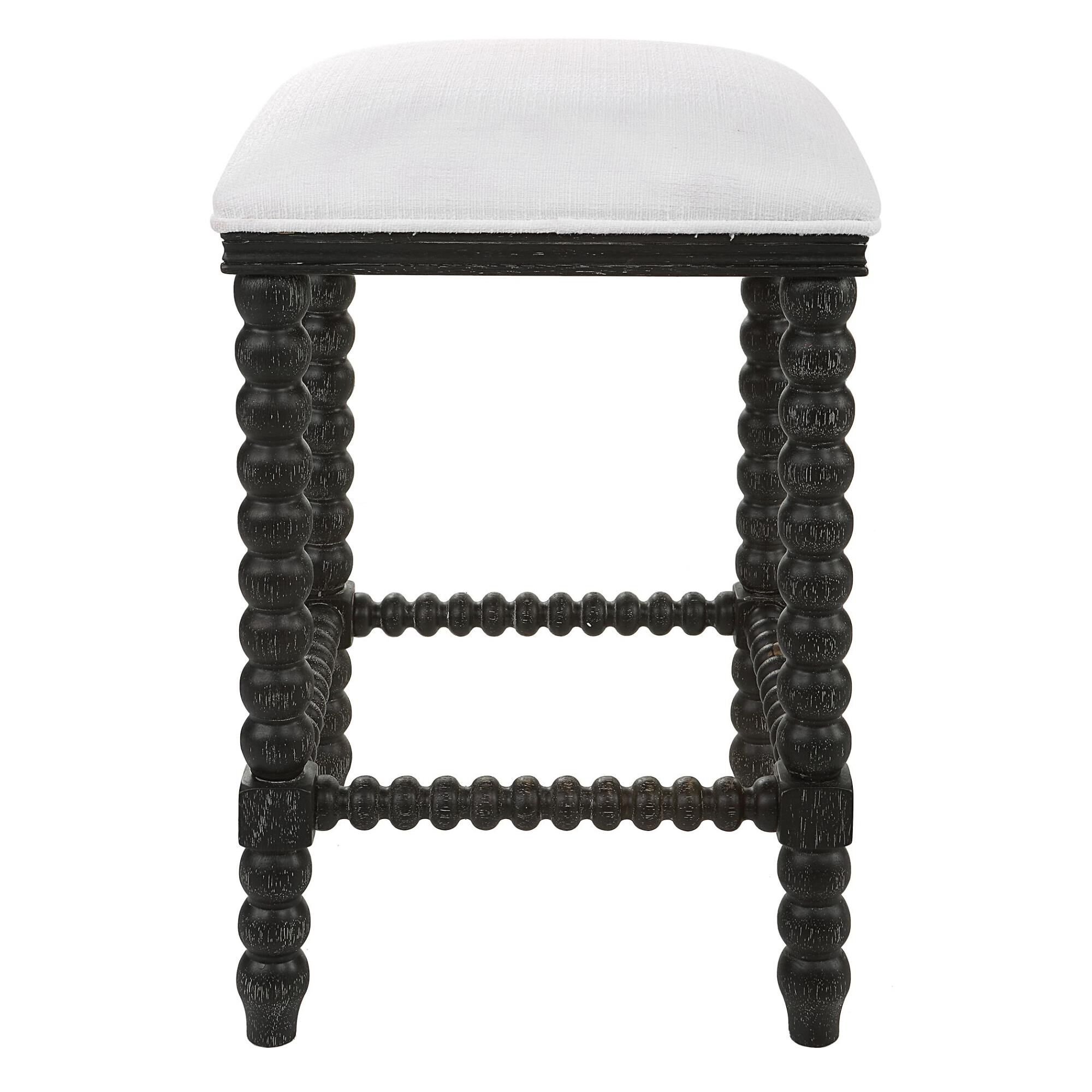 Shown in A Stylish And Classic Counter Stool Featuring Spindle Turned Legs And Carved Trim Finished In A Styl finish