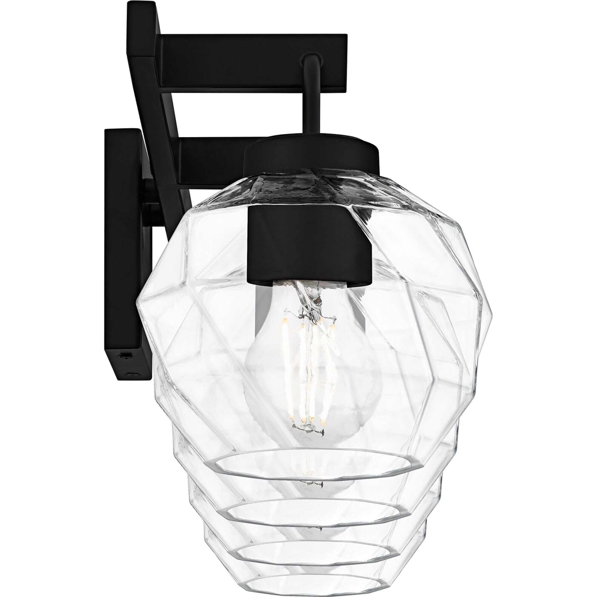 Shown in Matte Black finish and Clear Faceted Glass shade