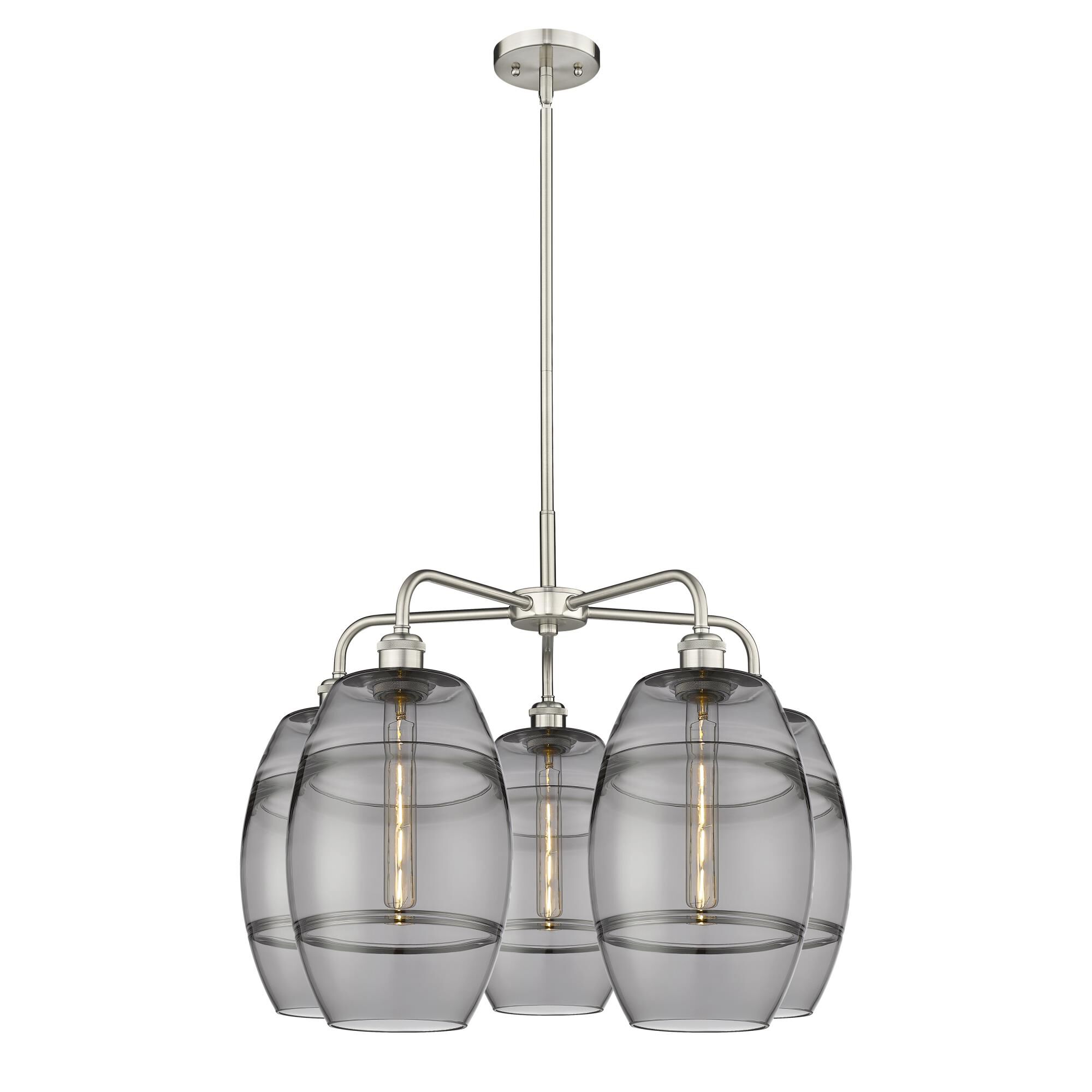 Shown in Satin Nickel finish and Light Smoke glass