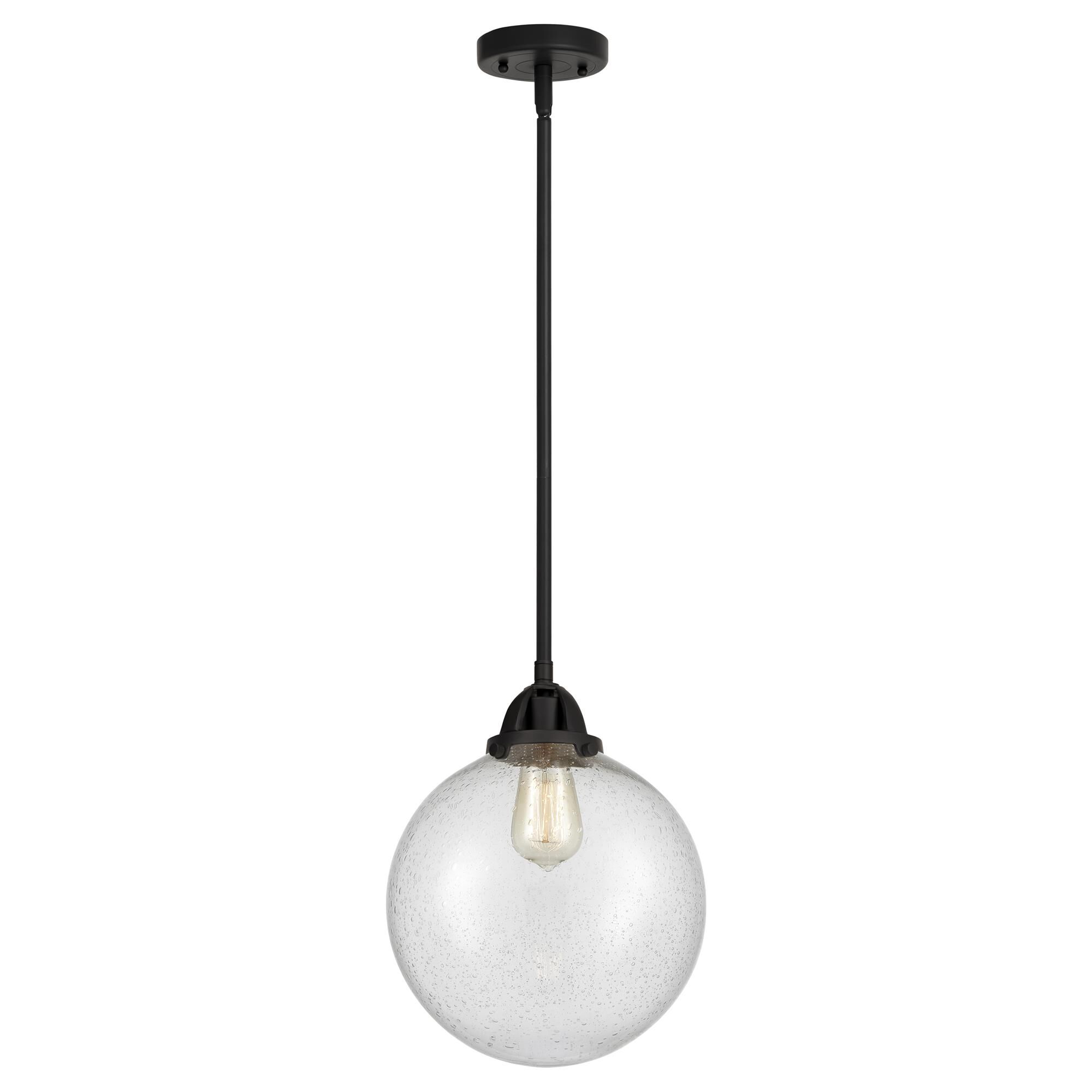 Shown in Matte Black finish and Seedy Globe glass and No Shade shade