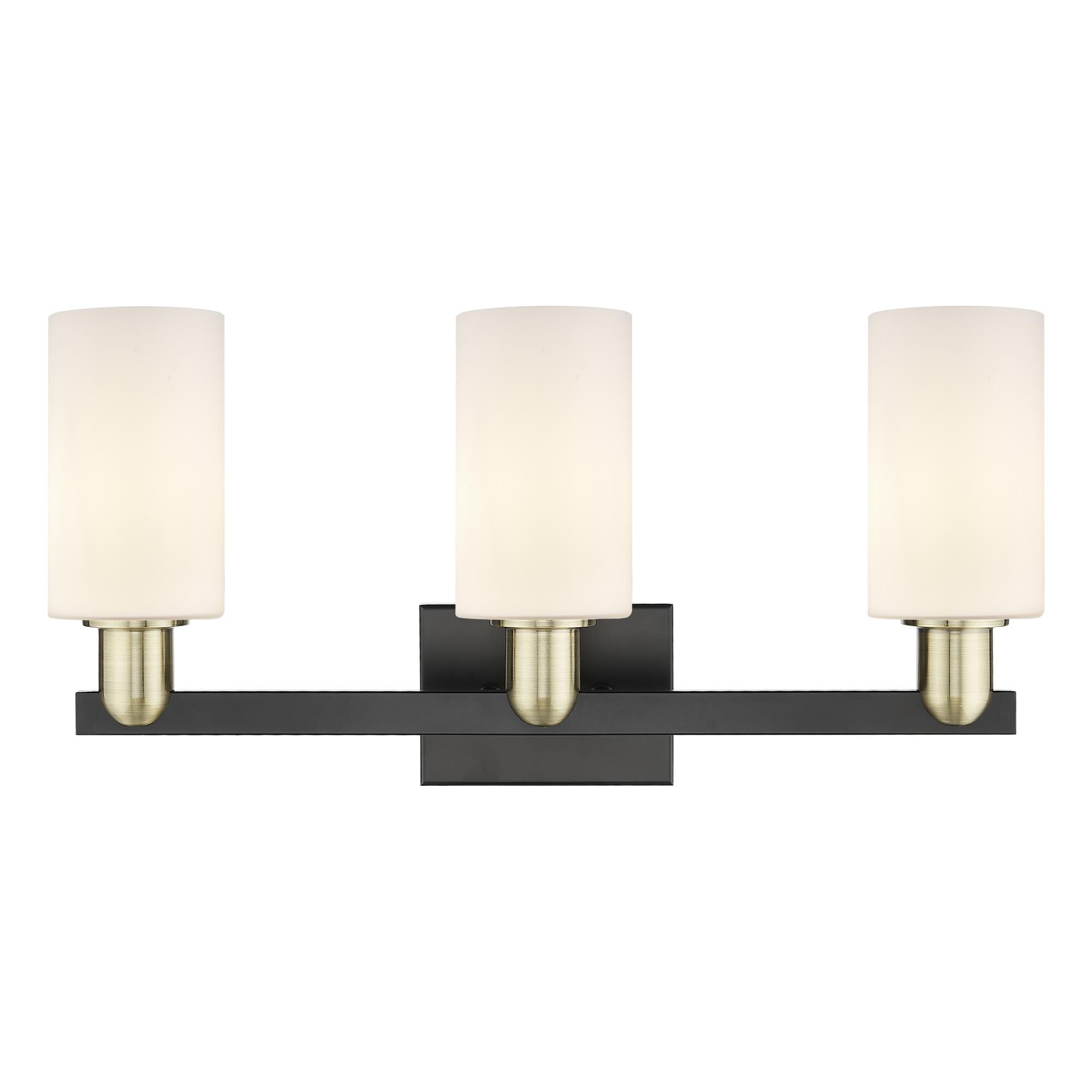 Shown in Black Antique Brass finish and Matte White glass