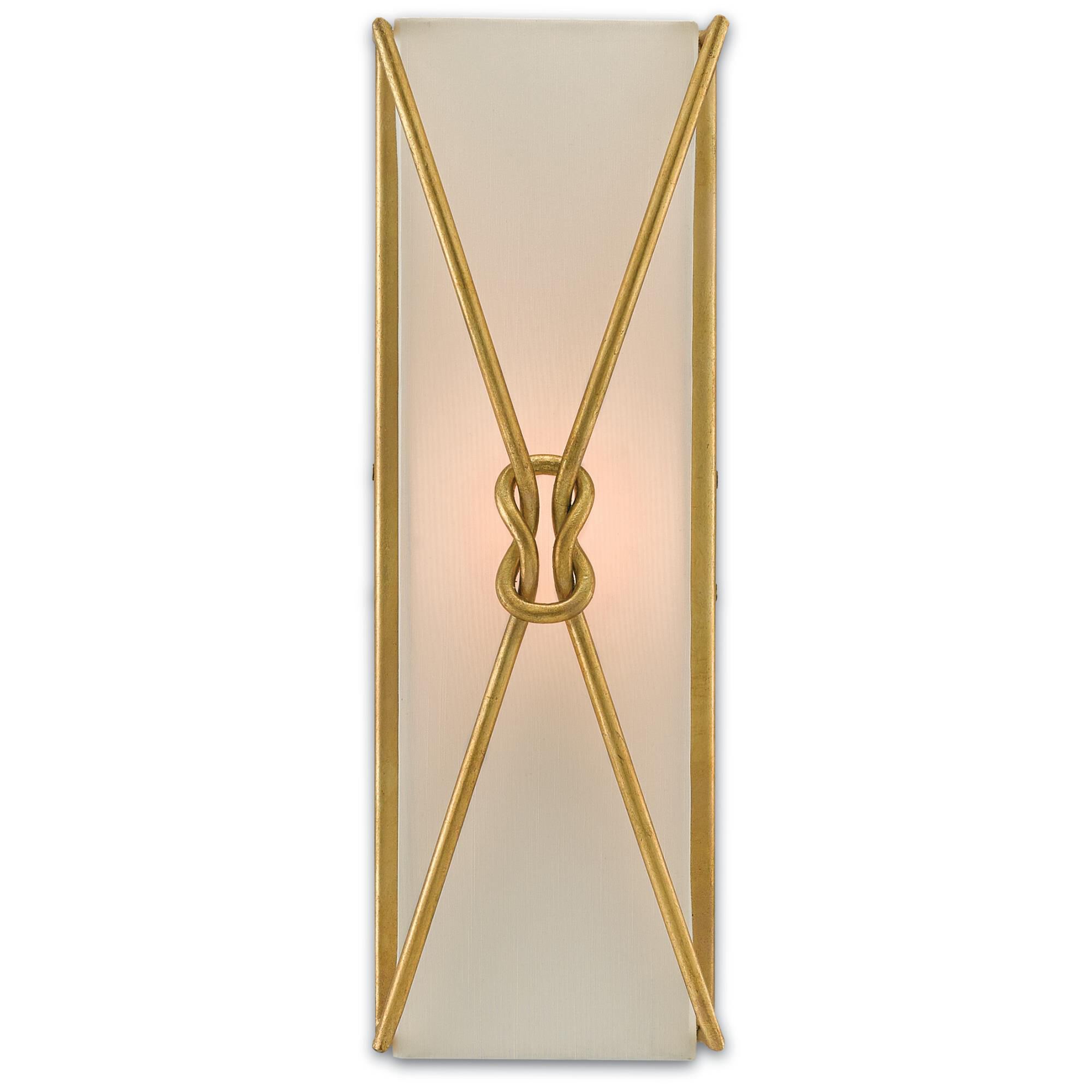 Shown in Contemporary Gold Leaf finish and Off White Shantung shade