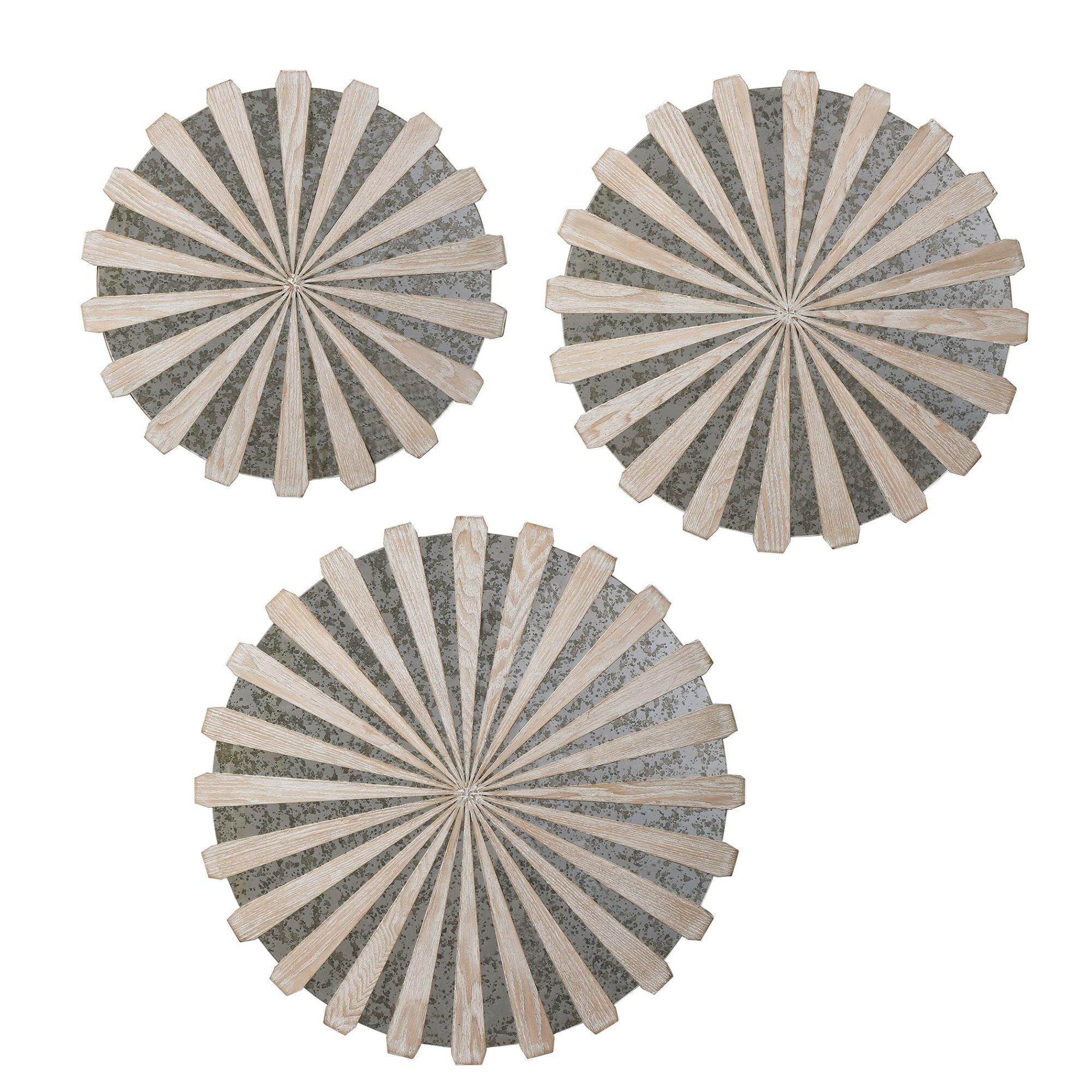 Shown in Showcasing A Floral Motif, This Set Of Three Features Antique Mirrored Rounds With Naturally Finishe finish