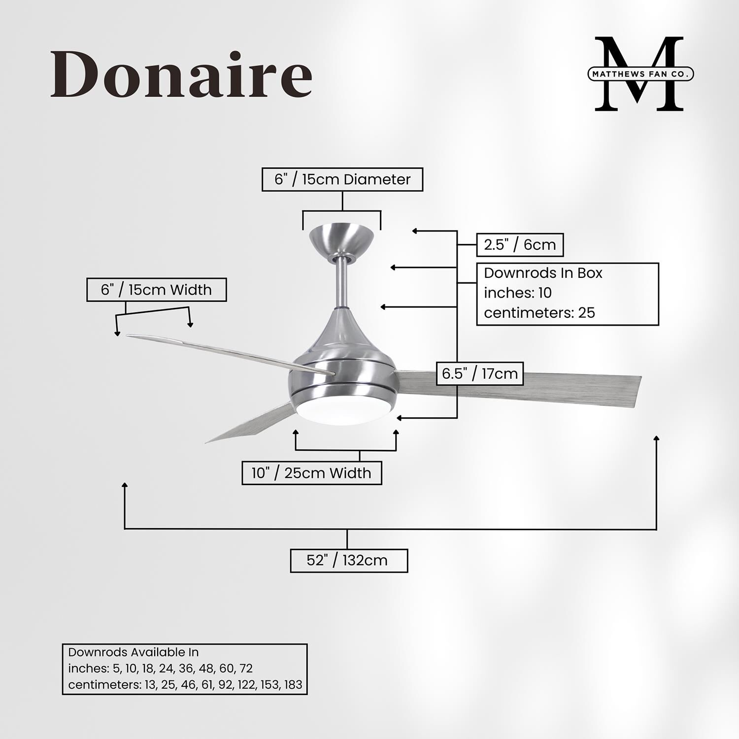 Donaire Outdoor Coastal Wet Rated 52 Inch Ceiling Fan with Light Kit by Matthews Fan Company