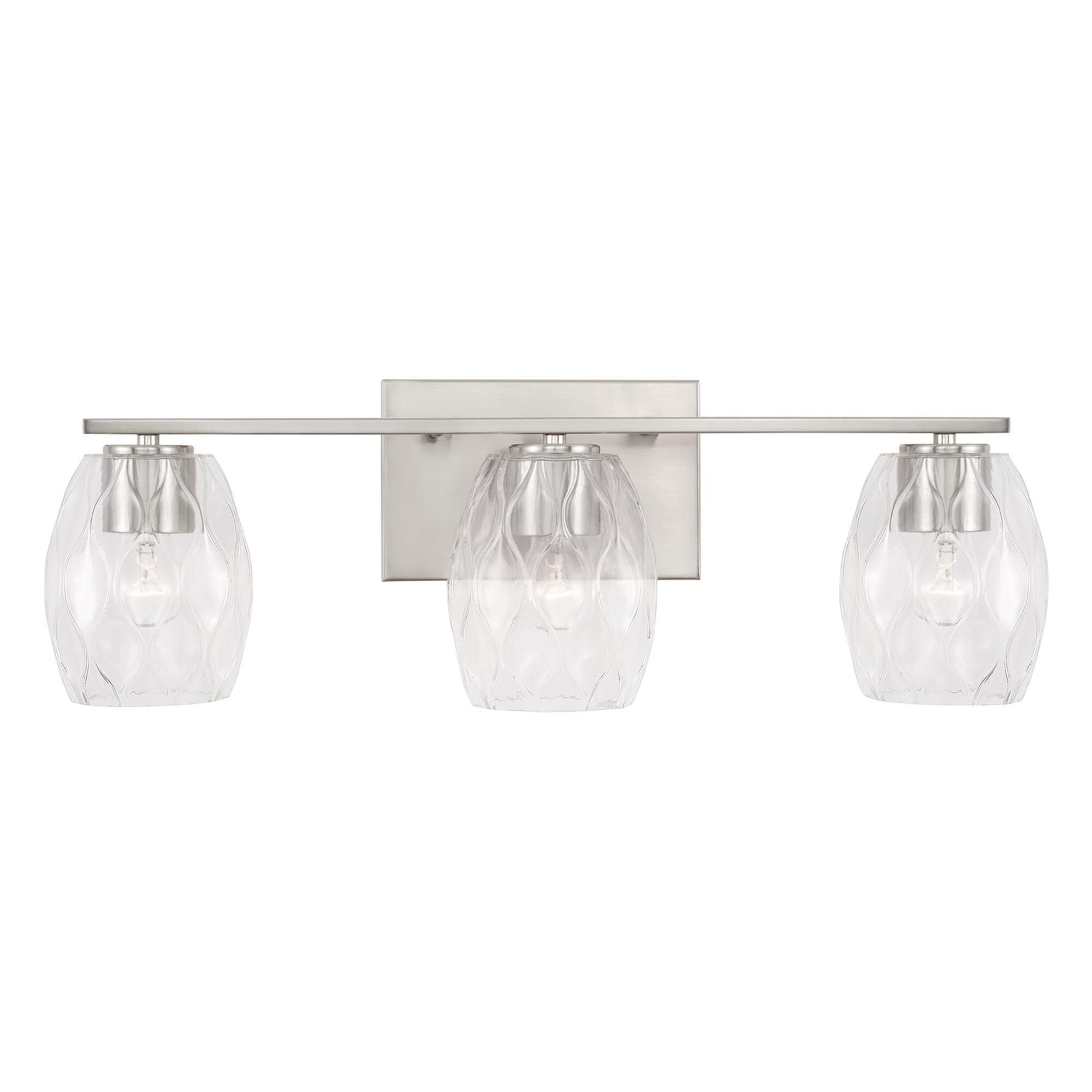 Shown in Brushed Nickel finish and Wavy Embossed glass