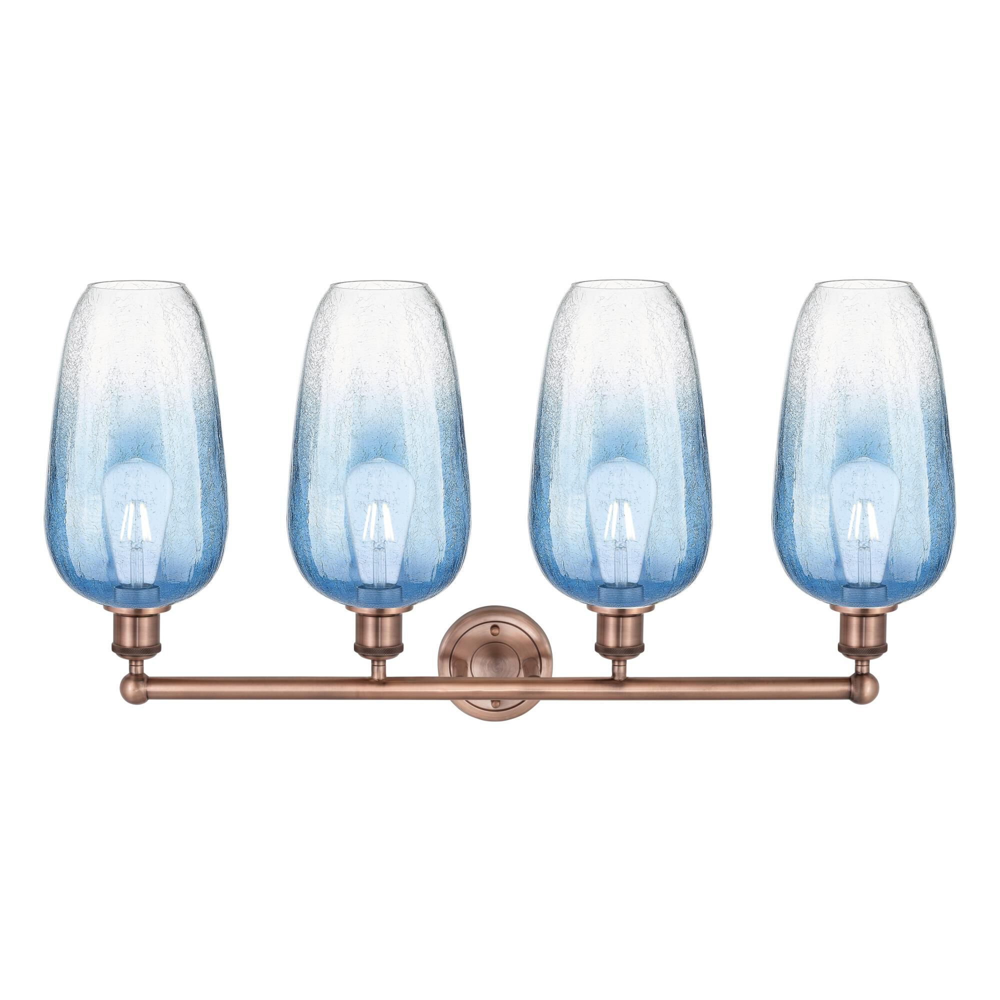 Shown in Antique Copper finish and Sapphire Blue glass