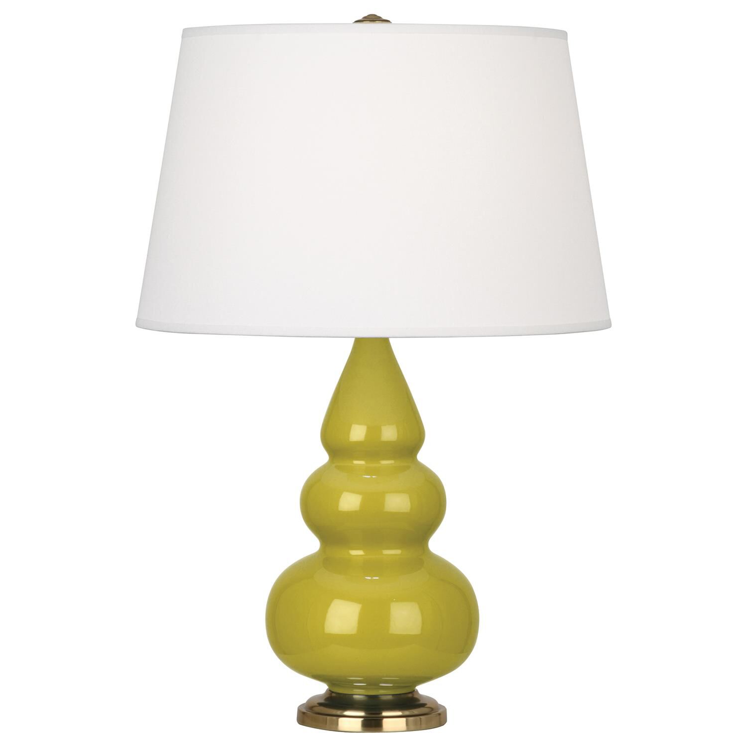 Shown in Citron Glazed Ceramic With Antique Brass ed Accents finish and Pearl Dupioni Fabric shade
