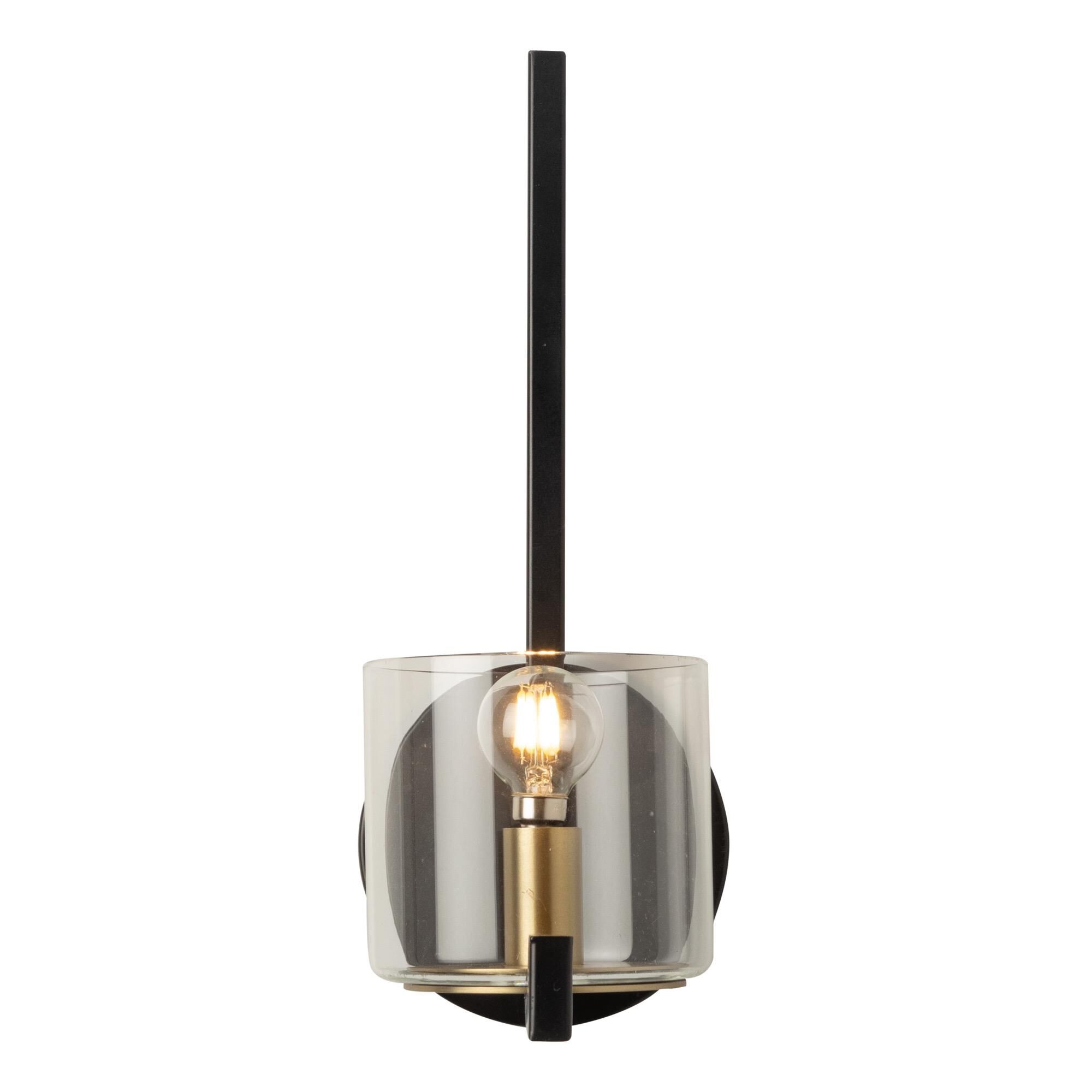 Shown in Black And Brass finish and Glass shade