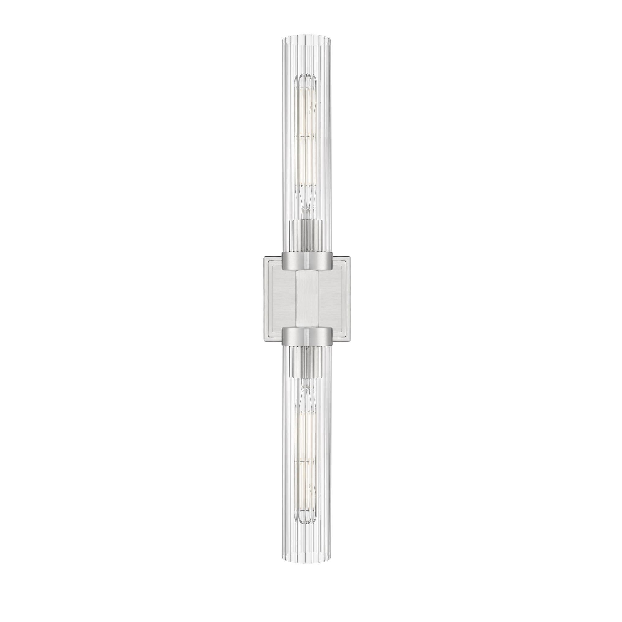 Shown in Brushed Nickel finish and Clear Ribbed glass and Clear Ribbed shade