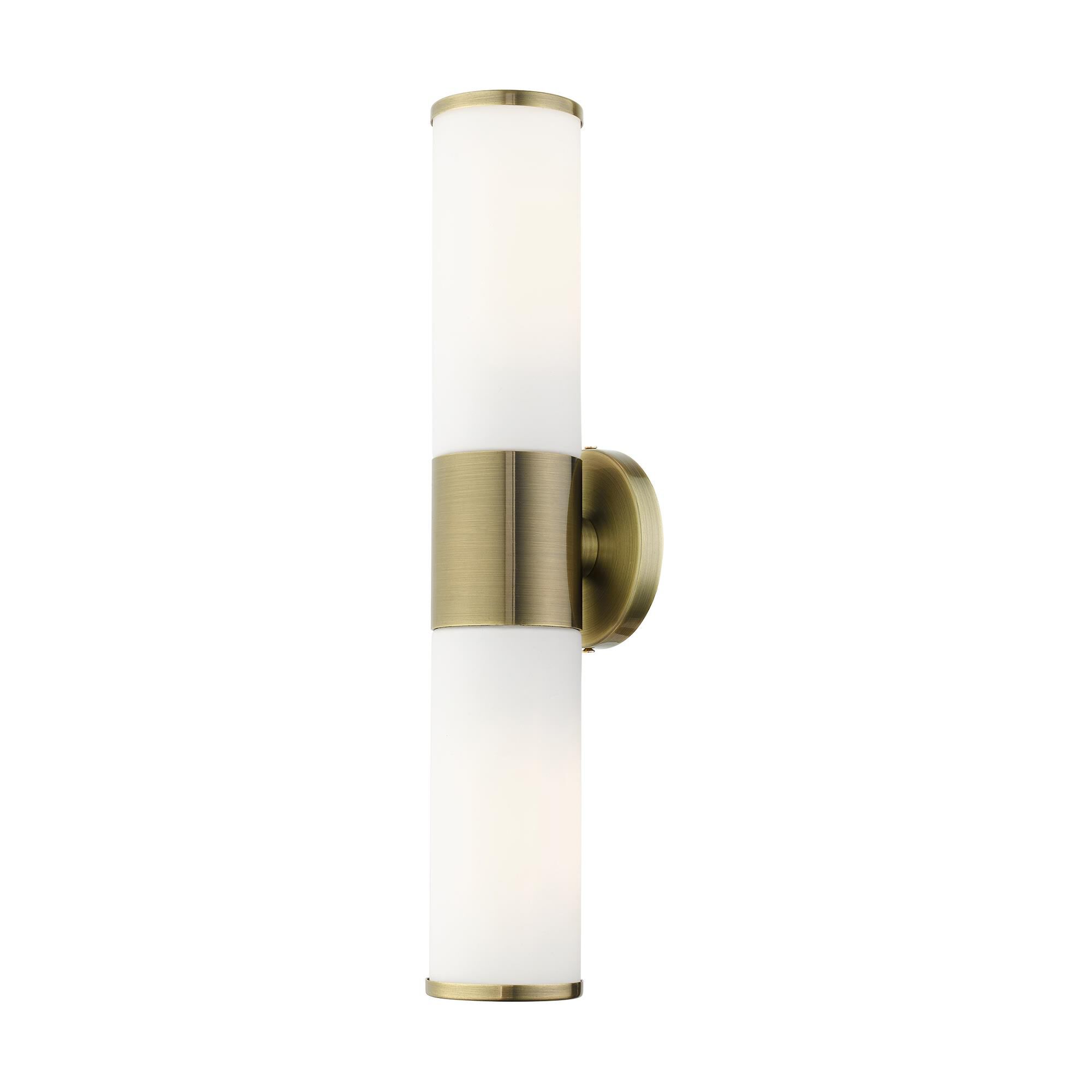 Shown in Antique Brass finish and Satin Opal White glass