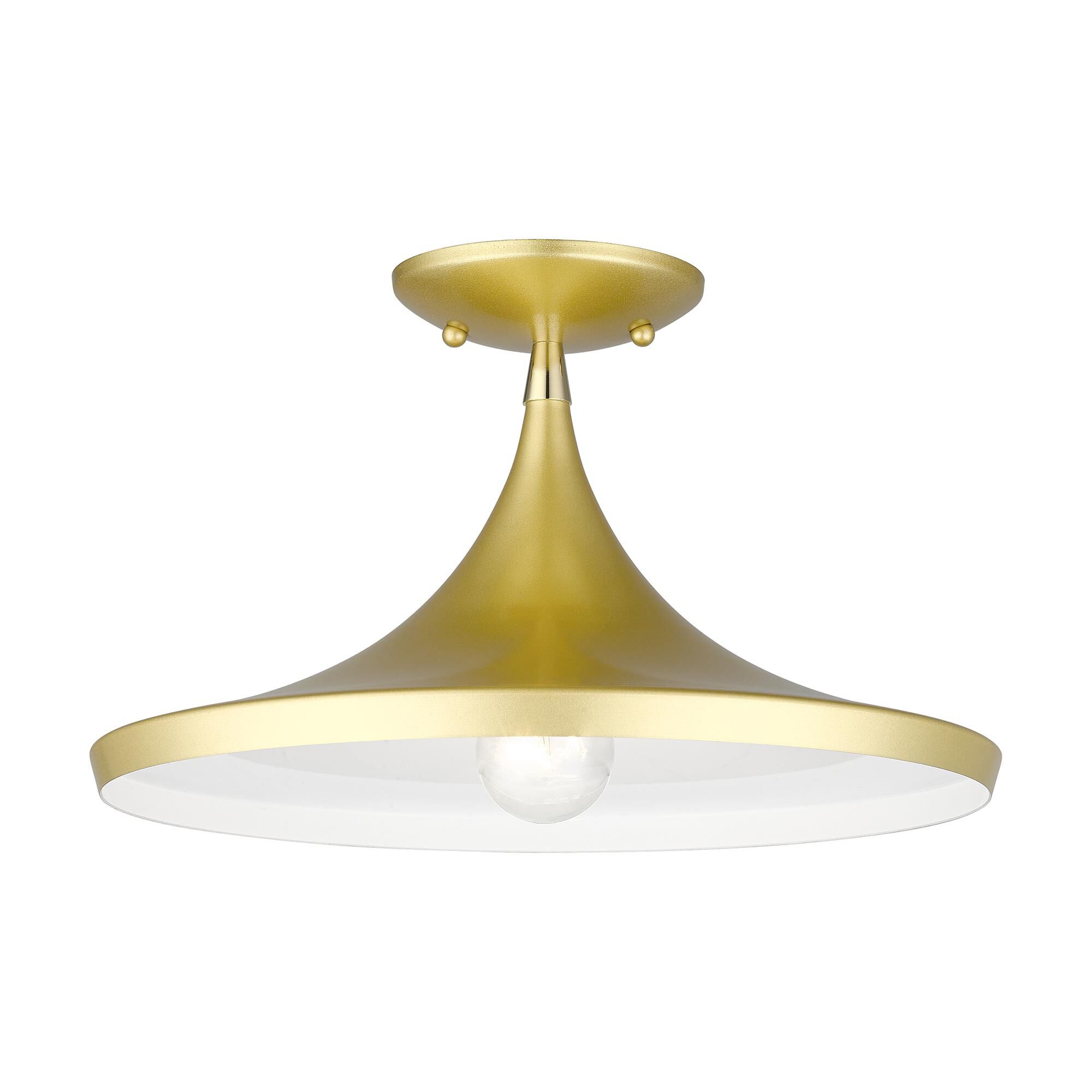 Shown in Soft Gold With Polished Brass Accents finish and Soft Gold Aluminum  With Shiny White Finish Inside shade