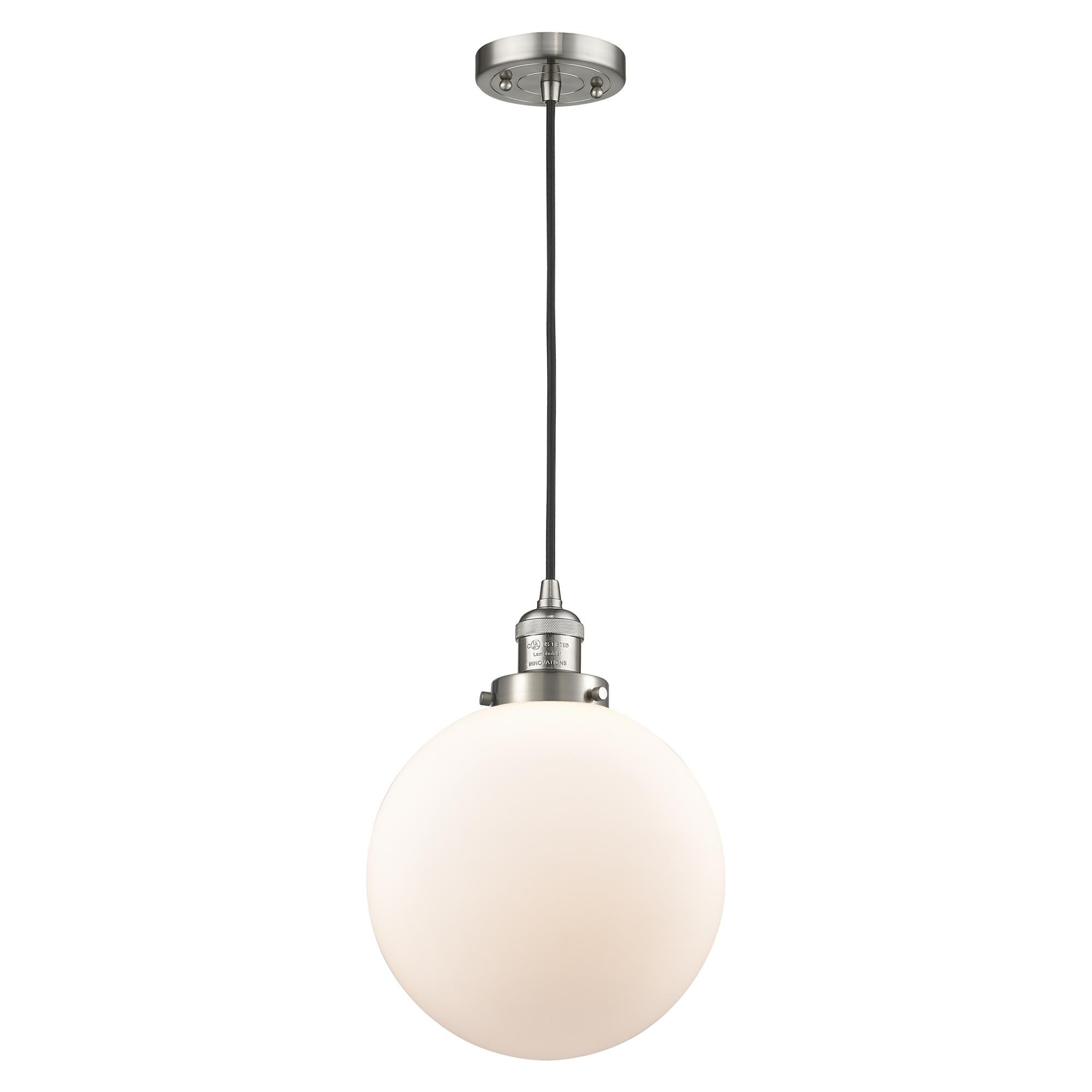 Shown in Brushed Satin Nickel finish and Frosted glass