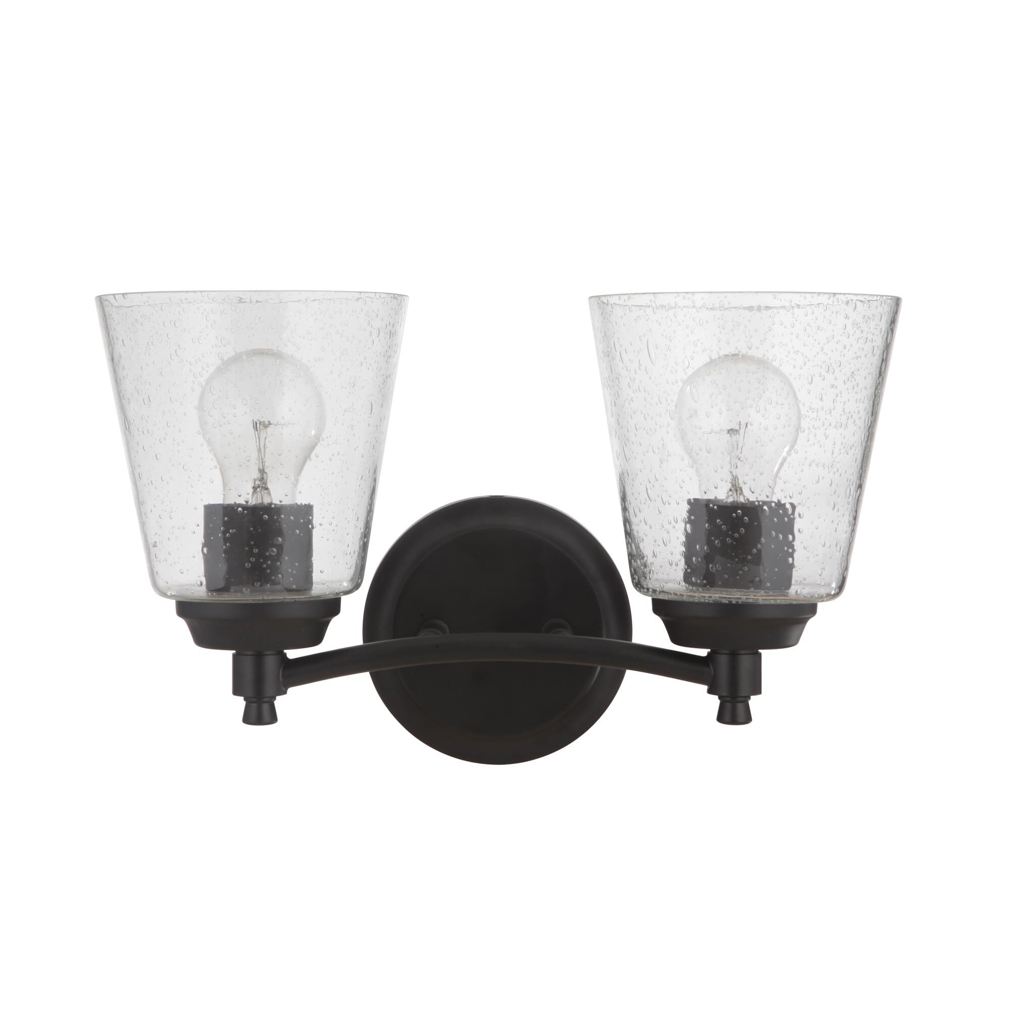Shown in Flat Black finish and Clear Seeded glass and Glass shade