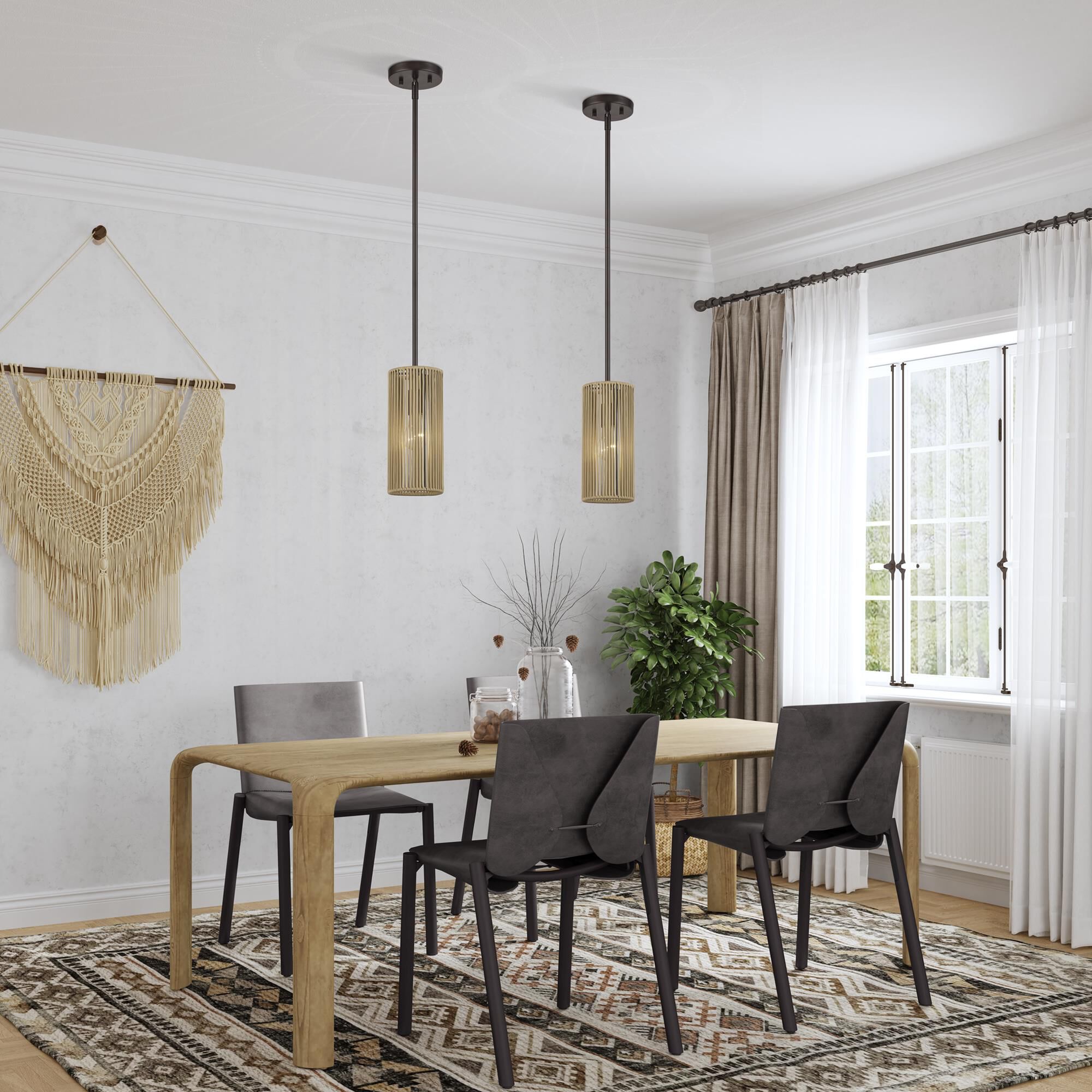Shown in English Bronze finish and Hand-Woven Venetian Gold Color Polyester Rope shade