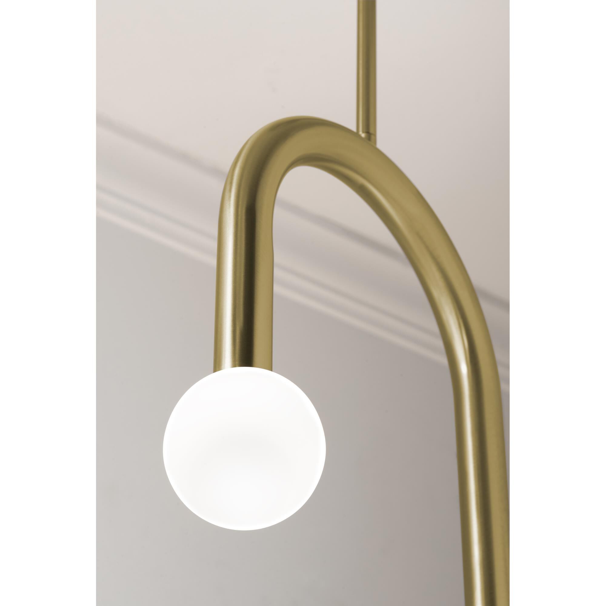 Shown in Light Antique Brass finish and White glass