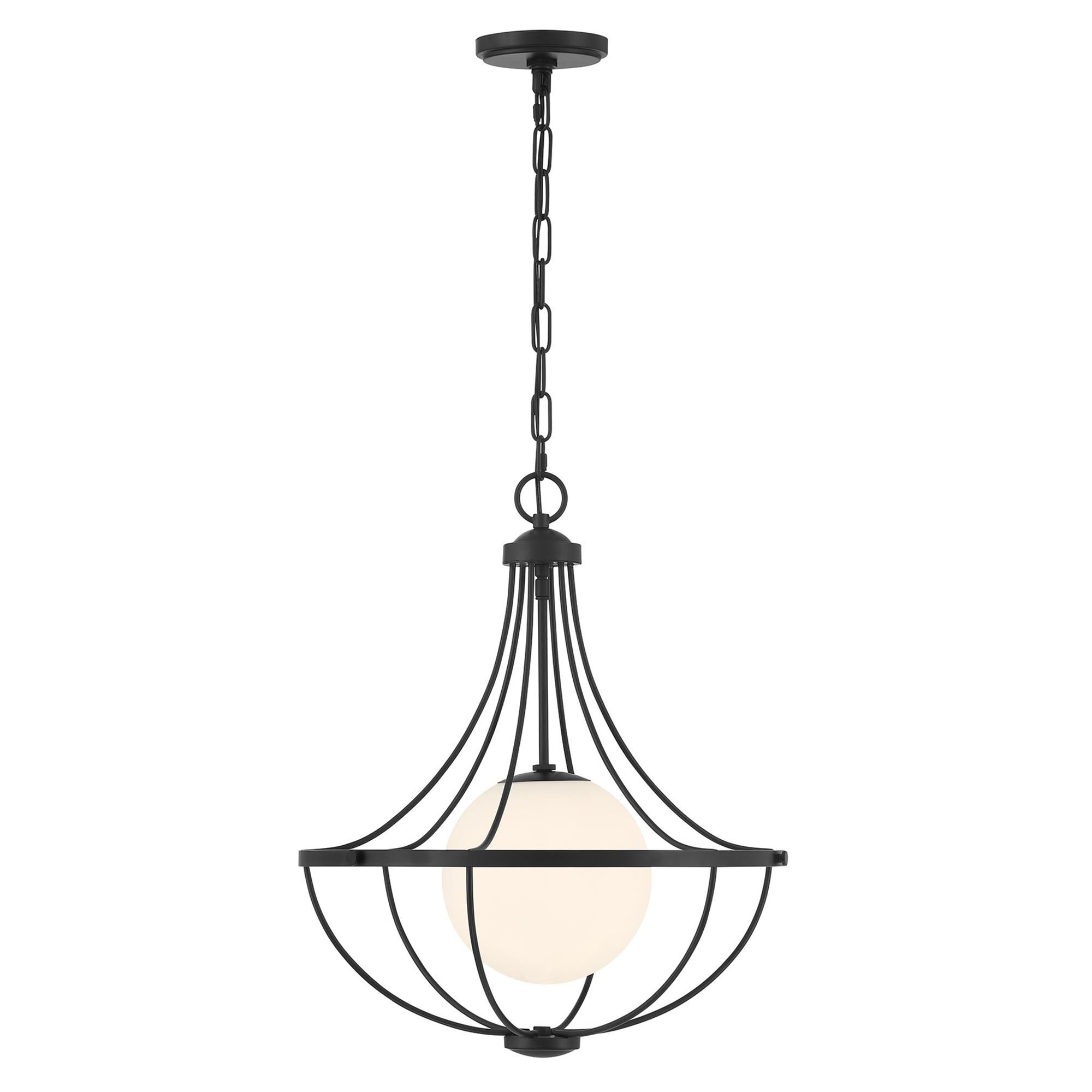 Shown in Matte Black finish and White Opal glass and Glass shade