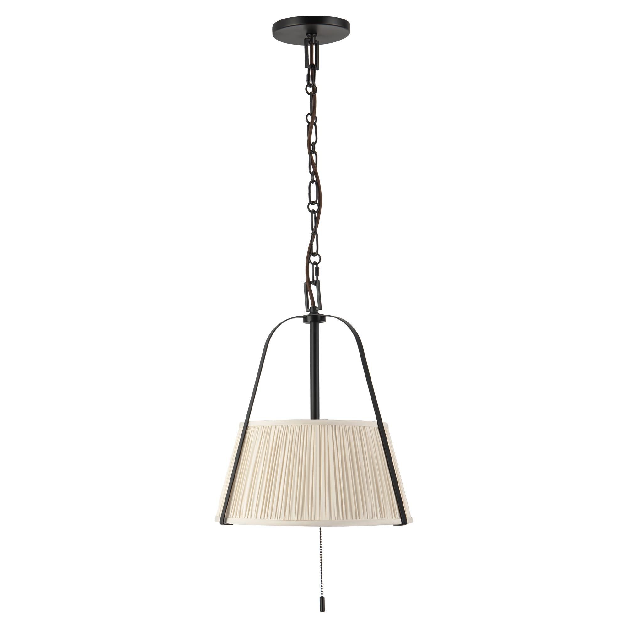Shown in Matte Black finish and White Linen shade