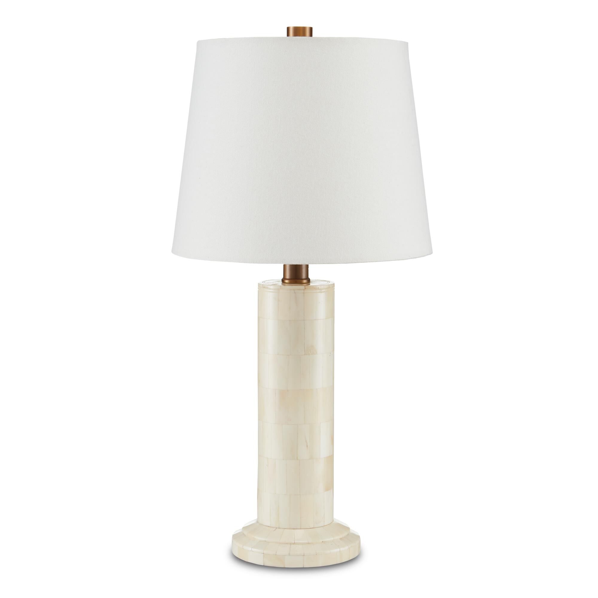 Shown in Natural Bone finish and Off-White Linen shade