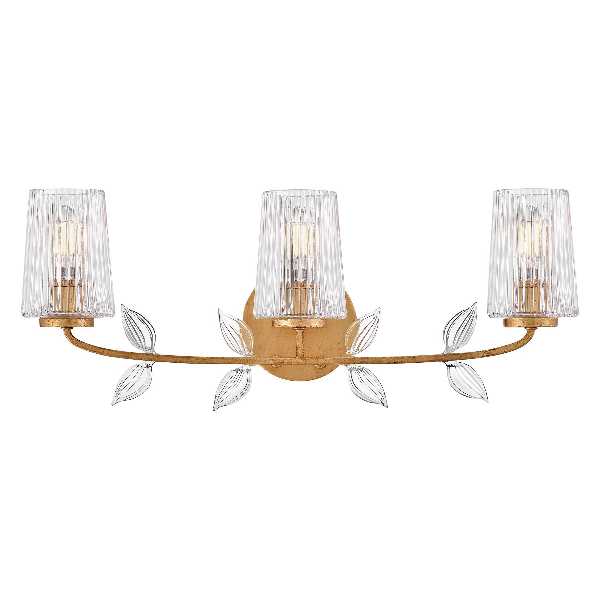 Shown in Distressed Brass finish and Clear Ribbed glass