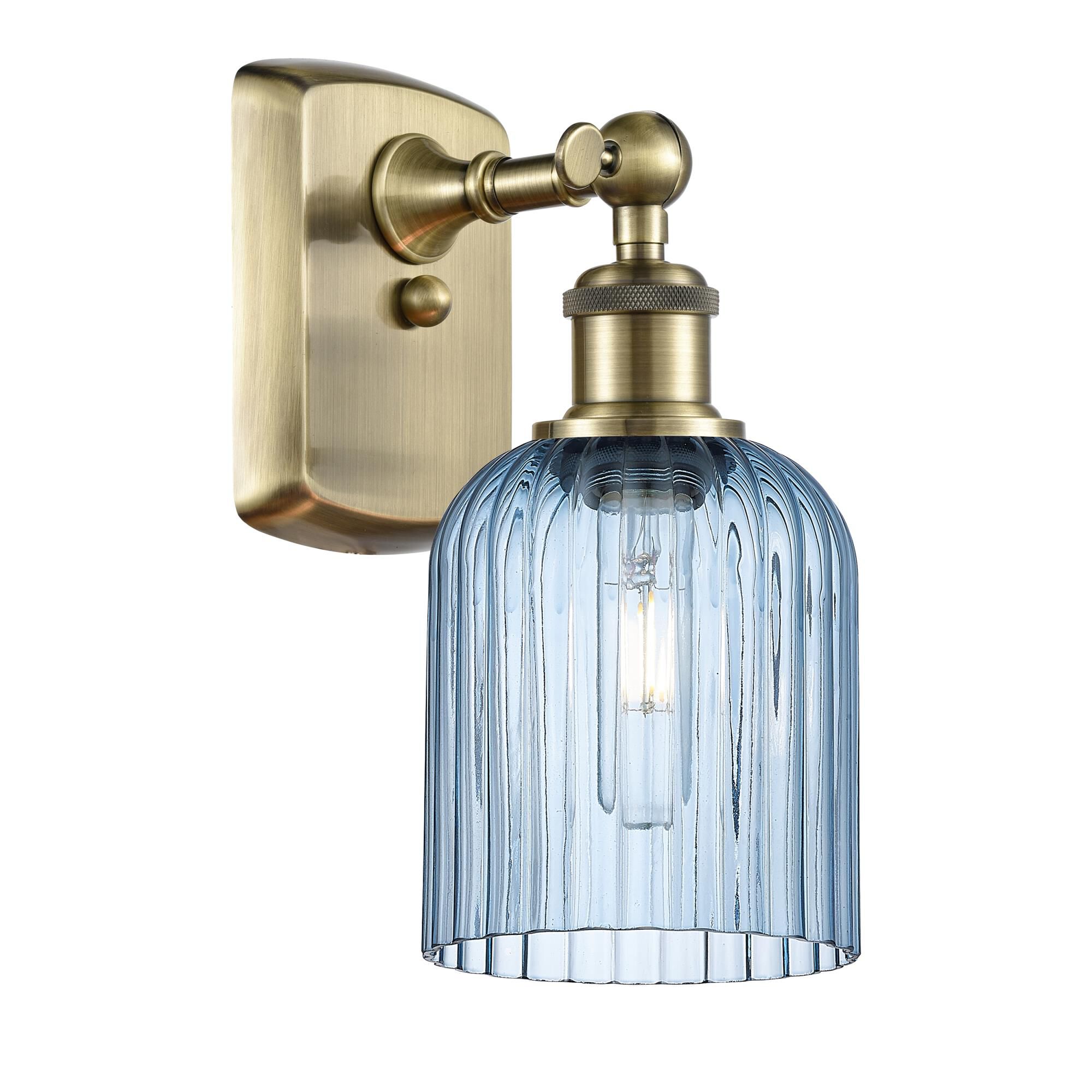Shown in Antique Brass finish and Princess Blue shade