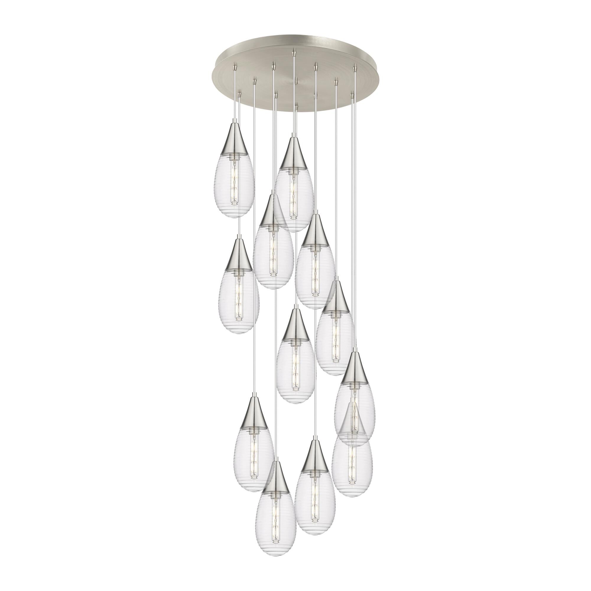 Shown in Brushed Satin Nickel finish and Striped Clear glass and Striped Clear Glass shade