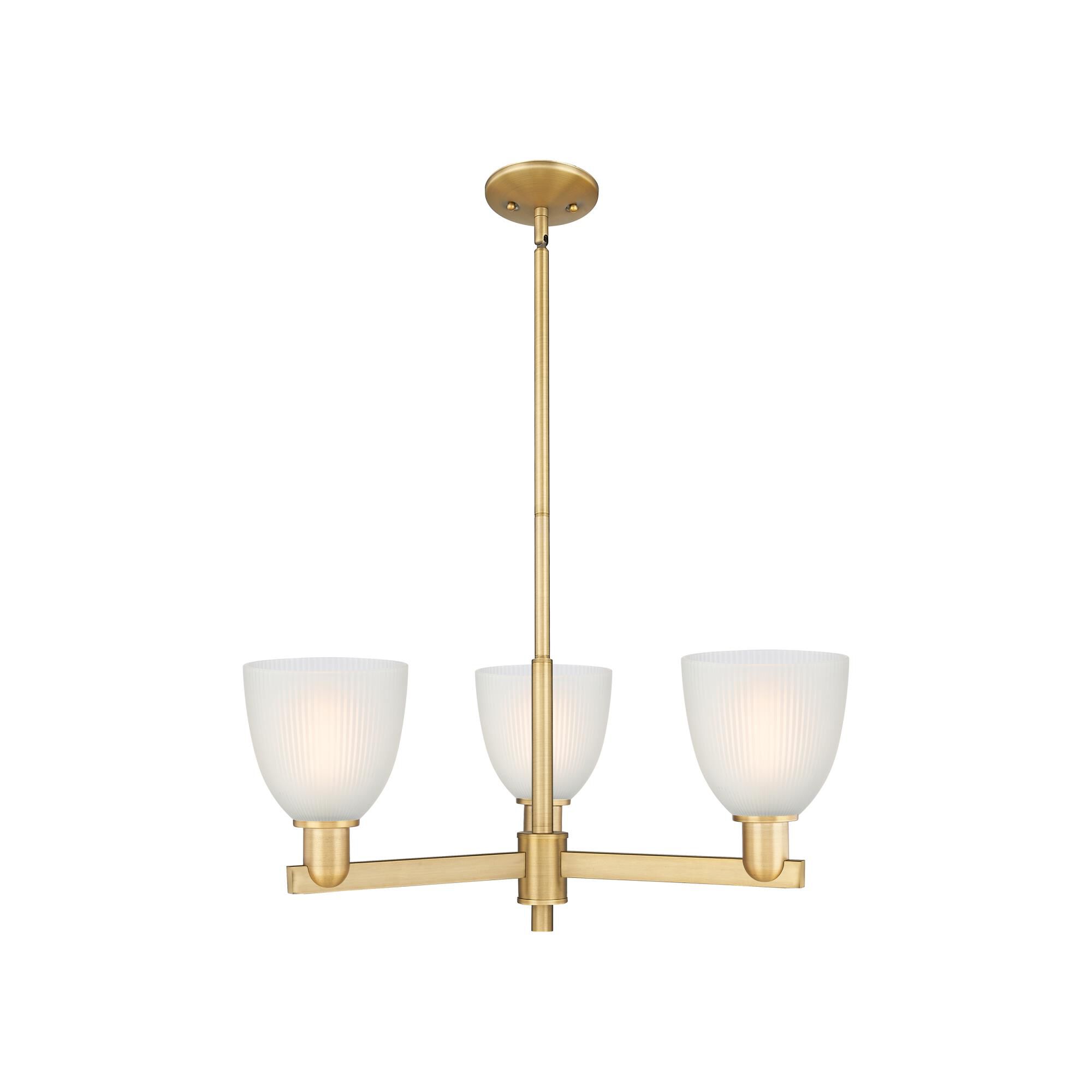 Shown in Brushed Brass finish and White glass