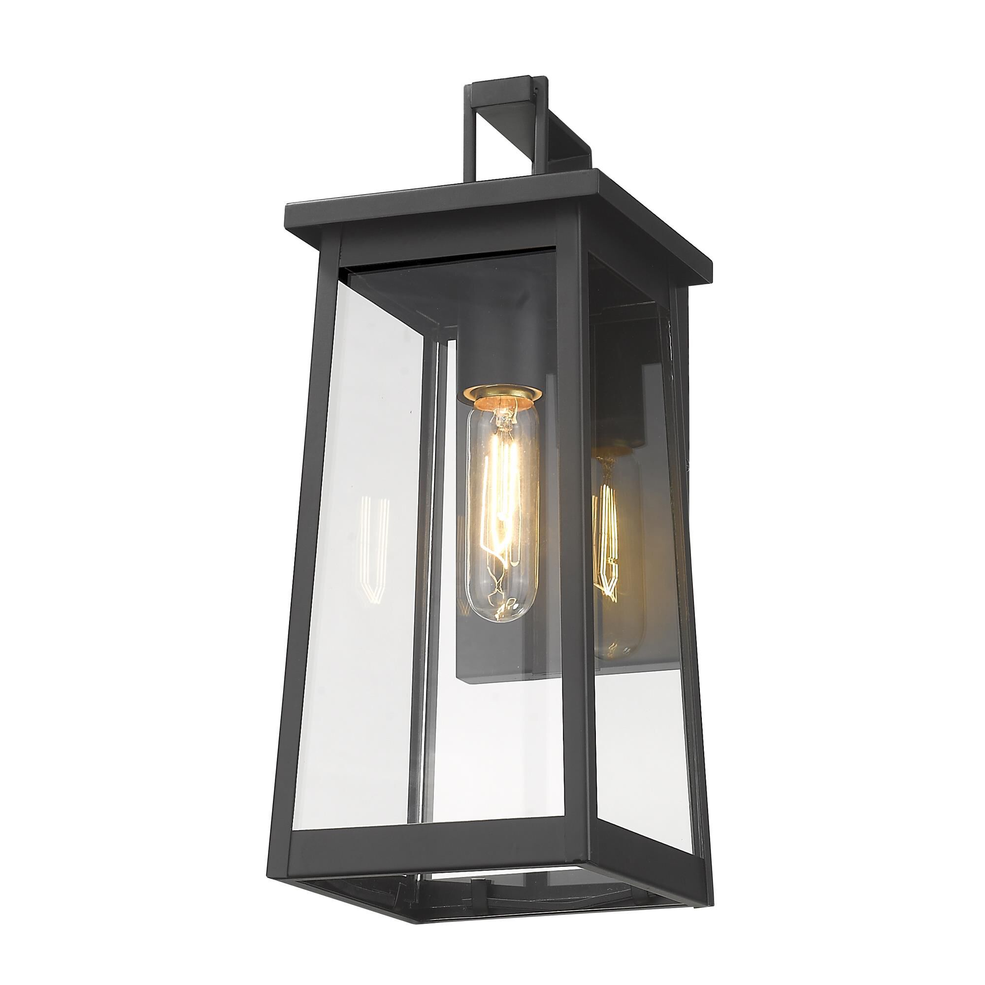 Shown in Matte Black finish and Clear glass and Clear Glass Panels shade