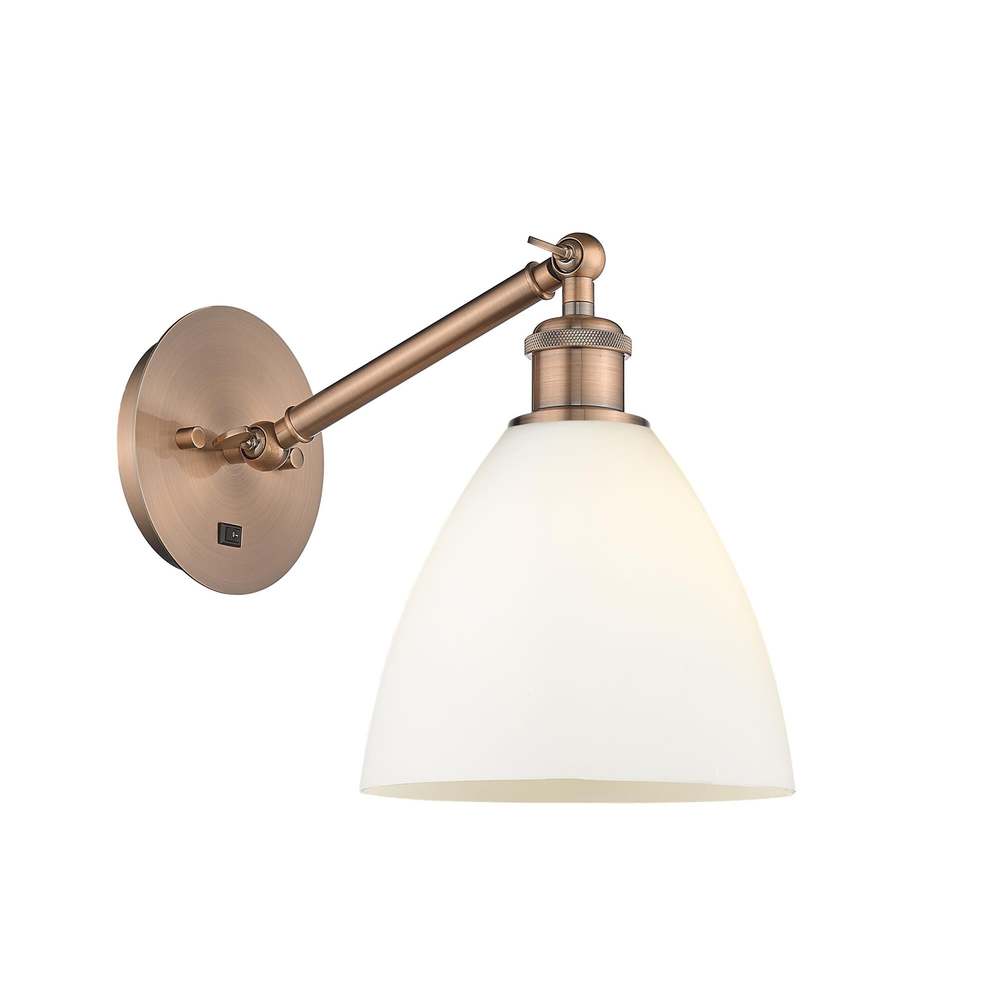 Shown in Antique Copper finish and Matte White Ballston Dome glass