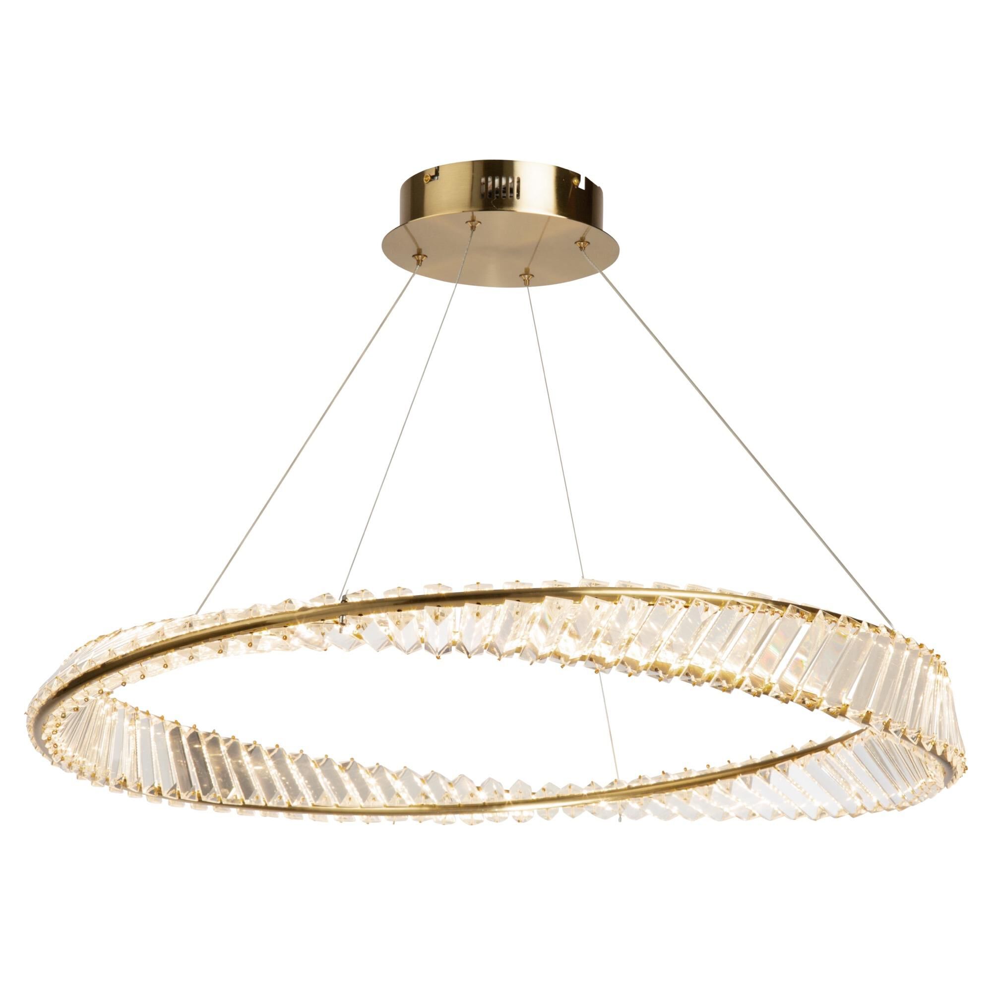 Shown in Brushed Brass finish and Clear Crystal glass