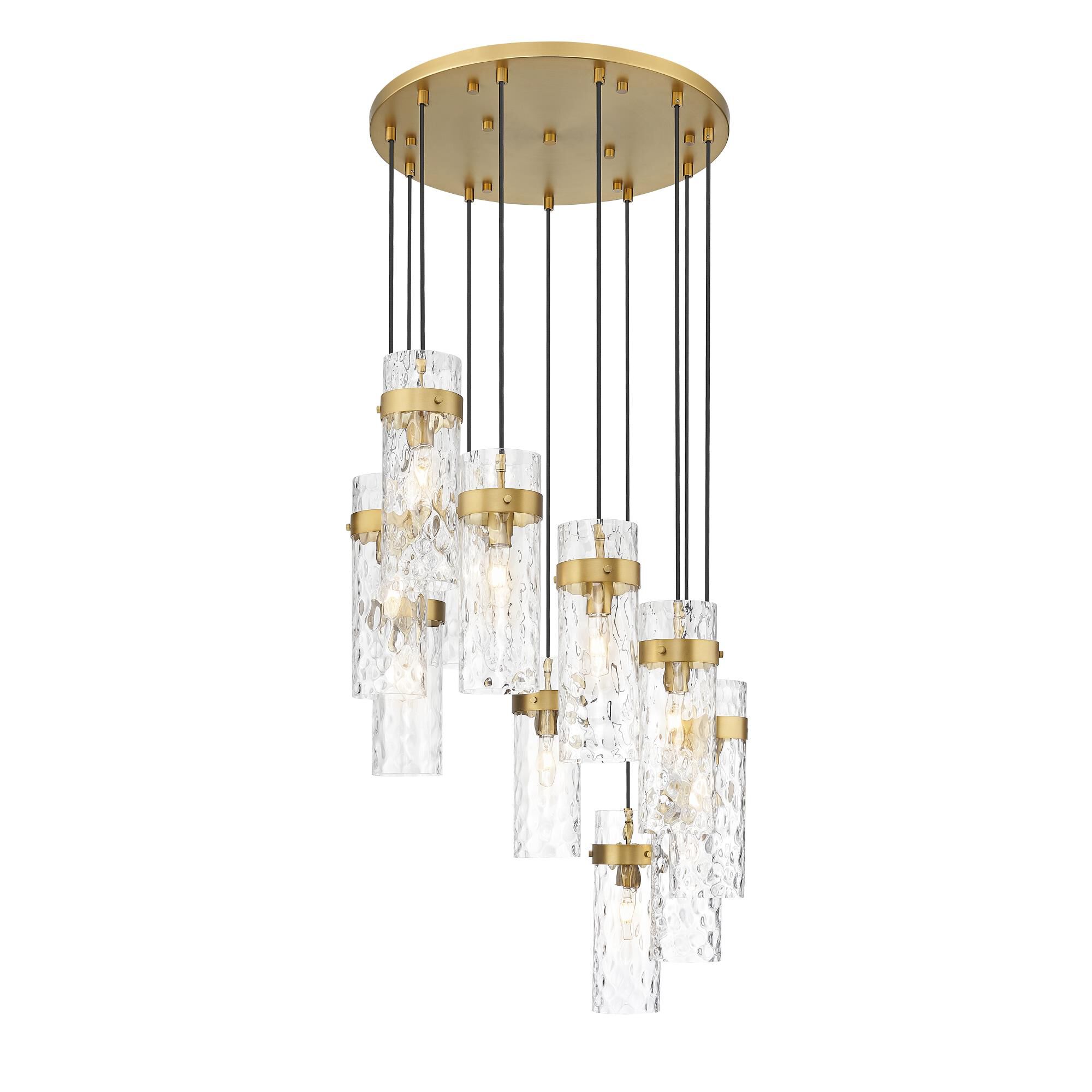 Shown in Rubbed Brass finish and Clear Water glass and Clear Water shade