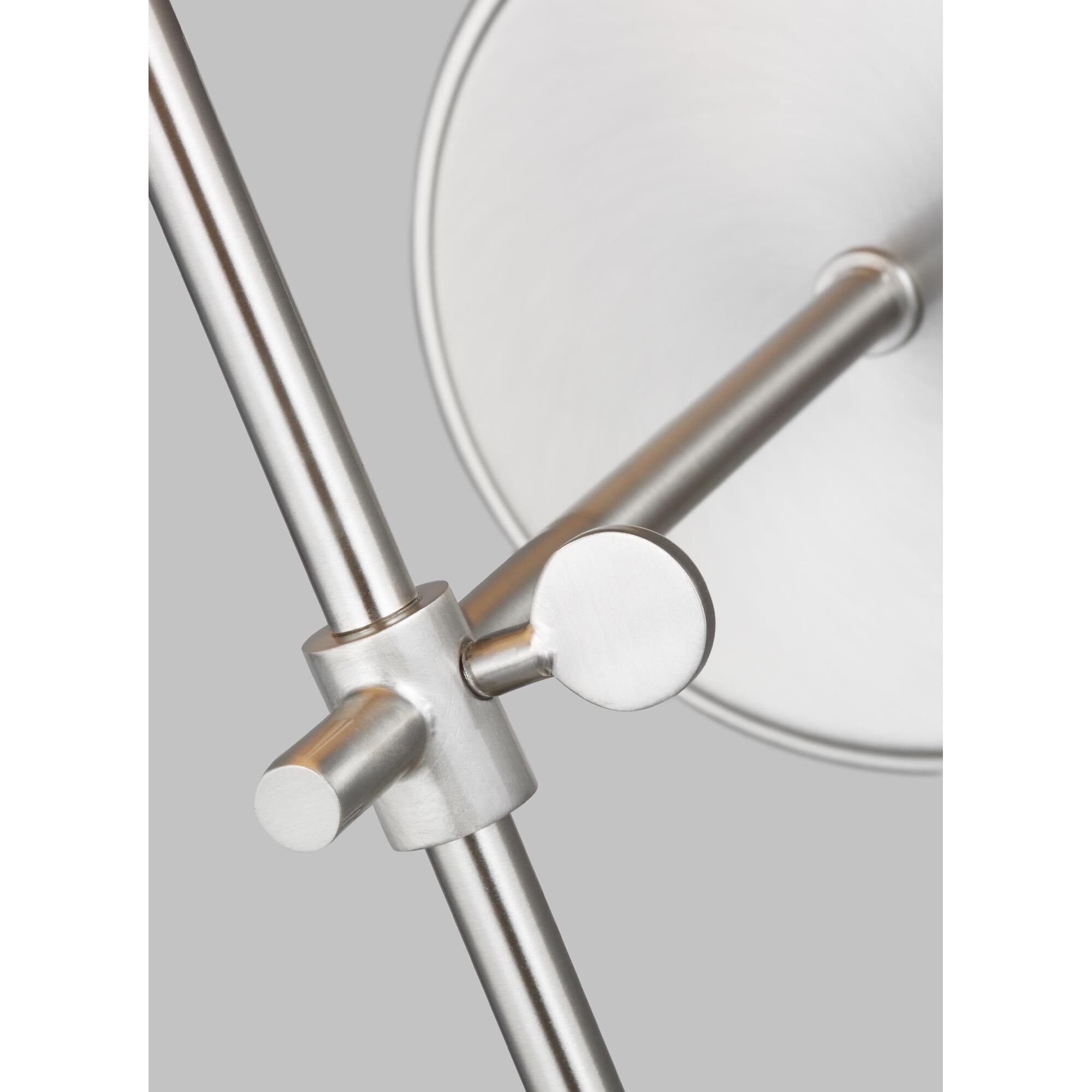 Shown in Brushed Nickel finish and White Linen Fabric shade