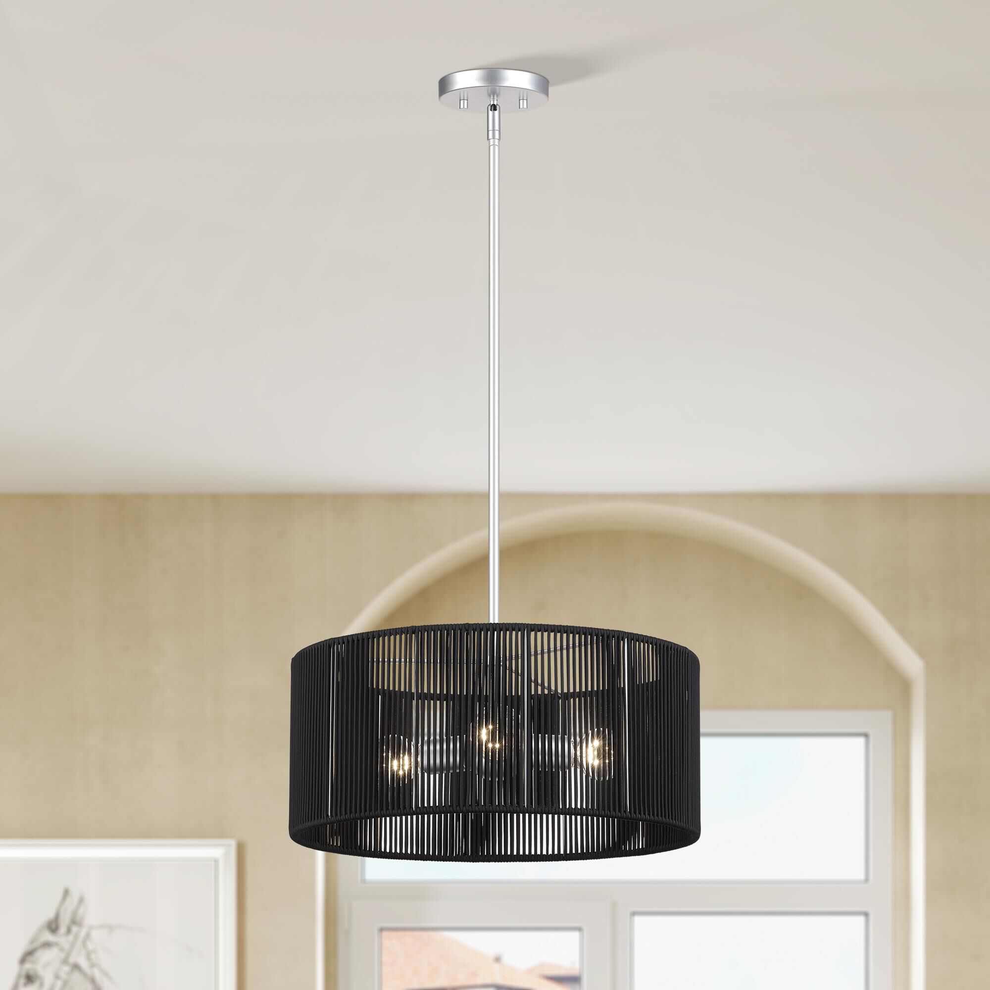 Shown in Painted Nickel finish and Hand-Woven Parisian Night Color Polyester Rope shade