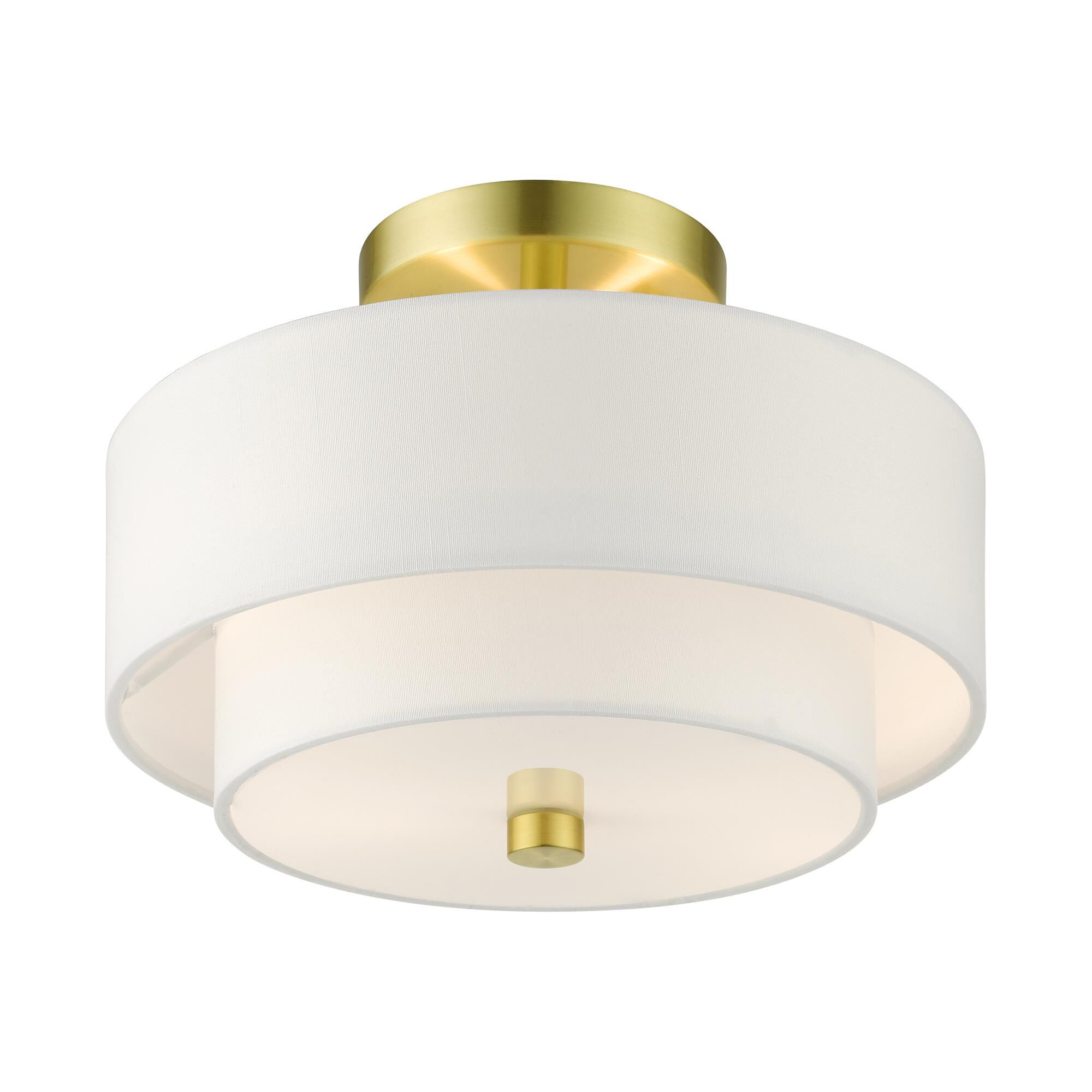 Shown in Satin Brass finish and Hand Crafted Hardback  Completely Finished With Off-White Color Fabric Outside and Inside shade