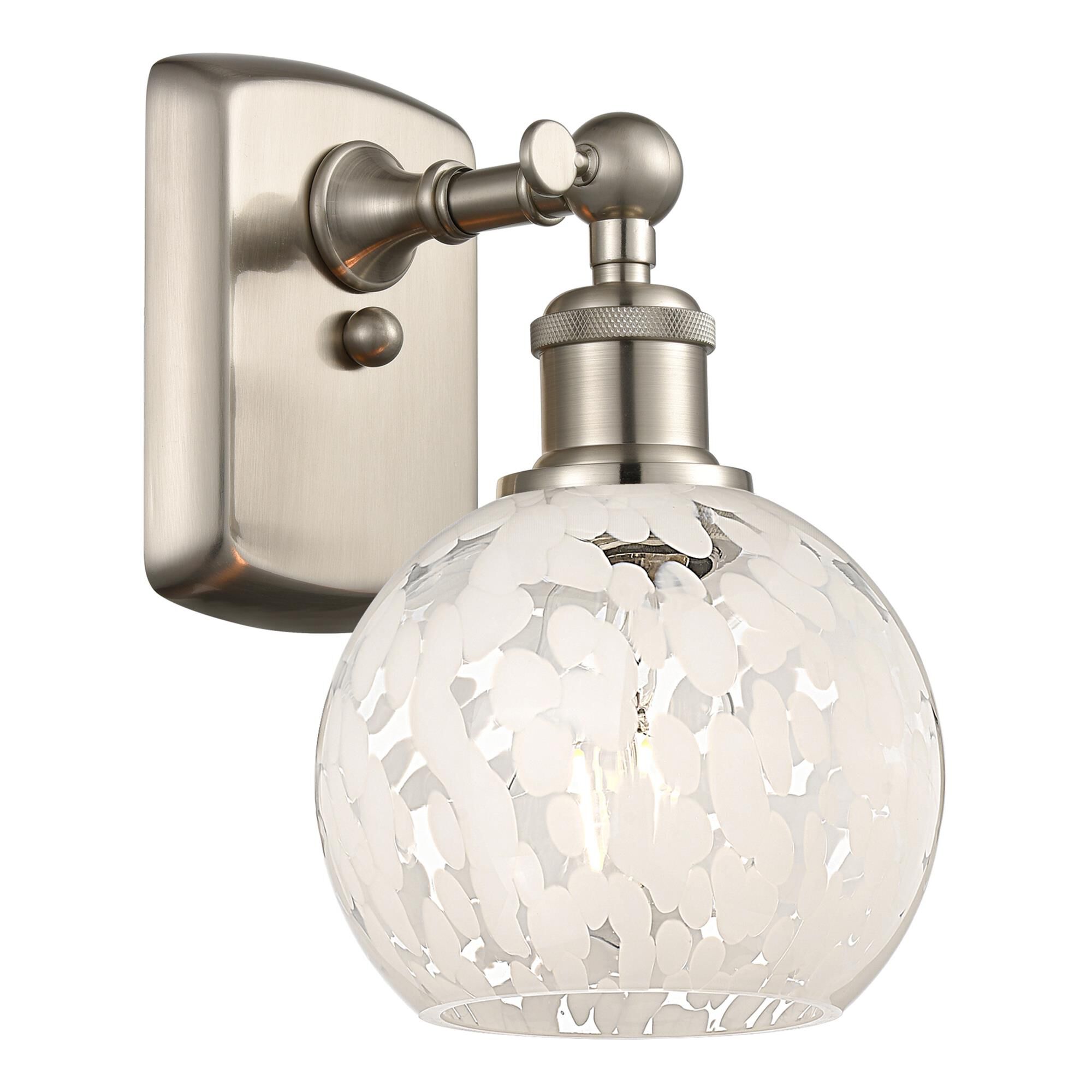 Shown in Brushed Satin Nickel finish and White Mouchette glass