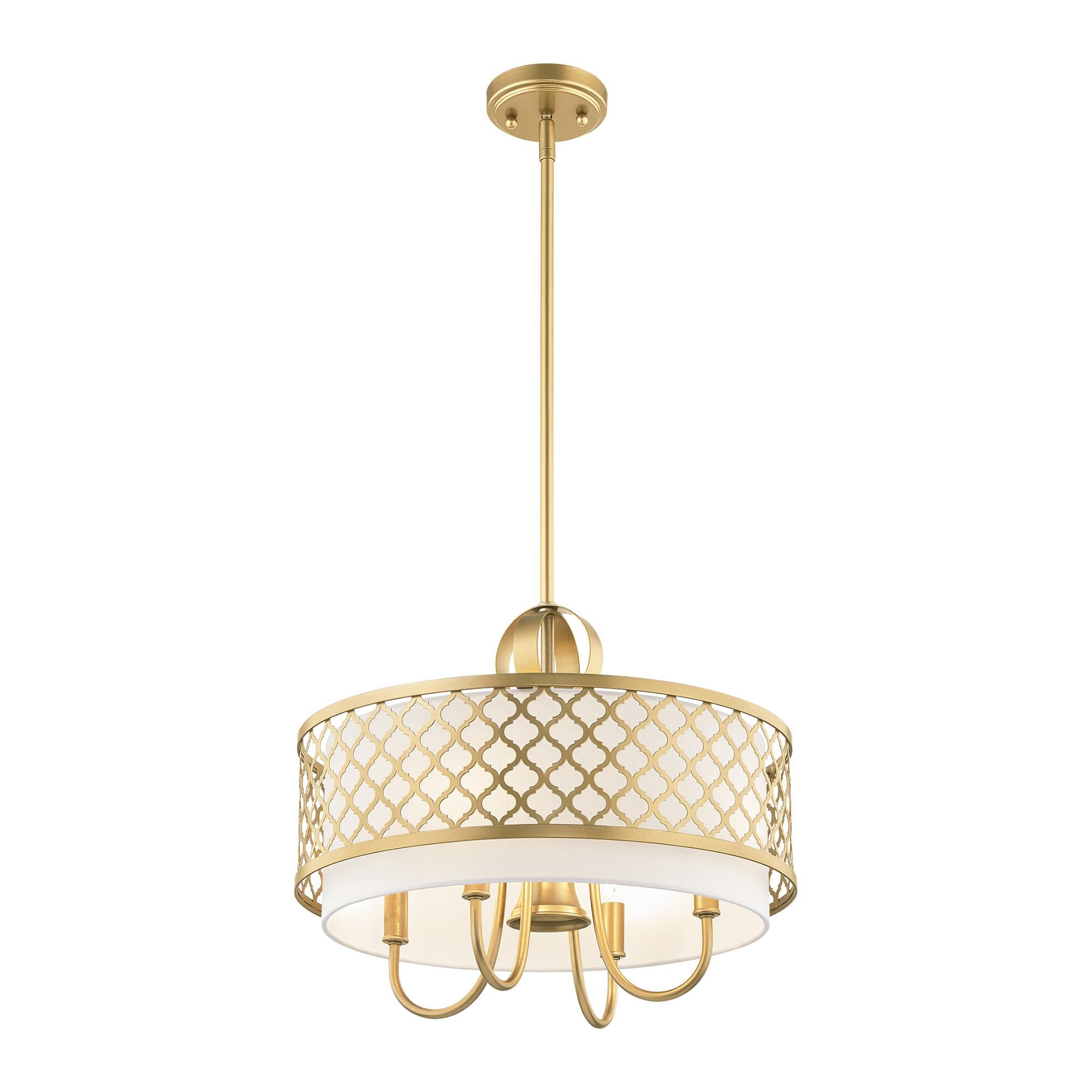 Shown in Soft Gold finish and Hand Crafted Off-White Fabric Outside & White Fabric Inside Hardback shade