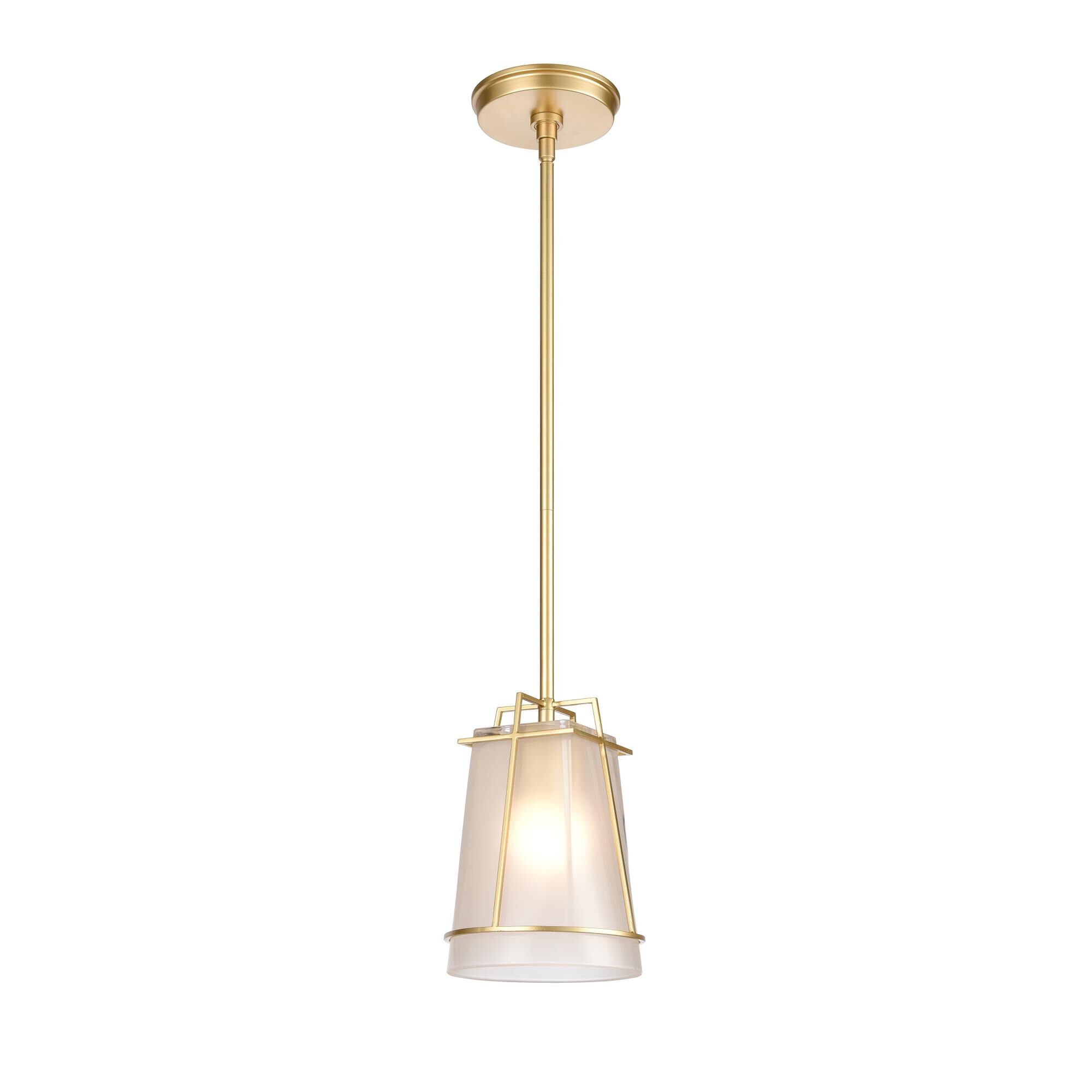 Shown in Gold finish and White Frosted glass and White shade