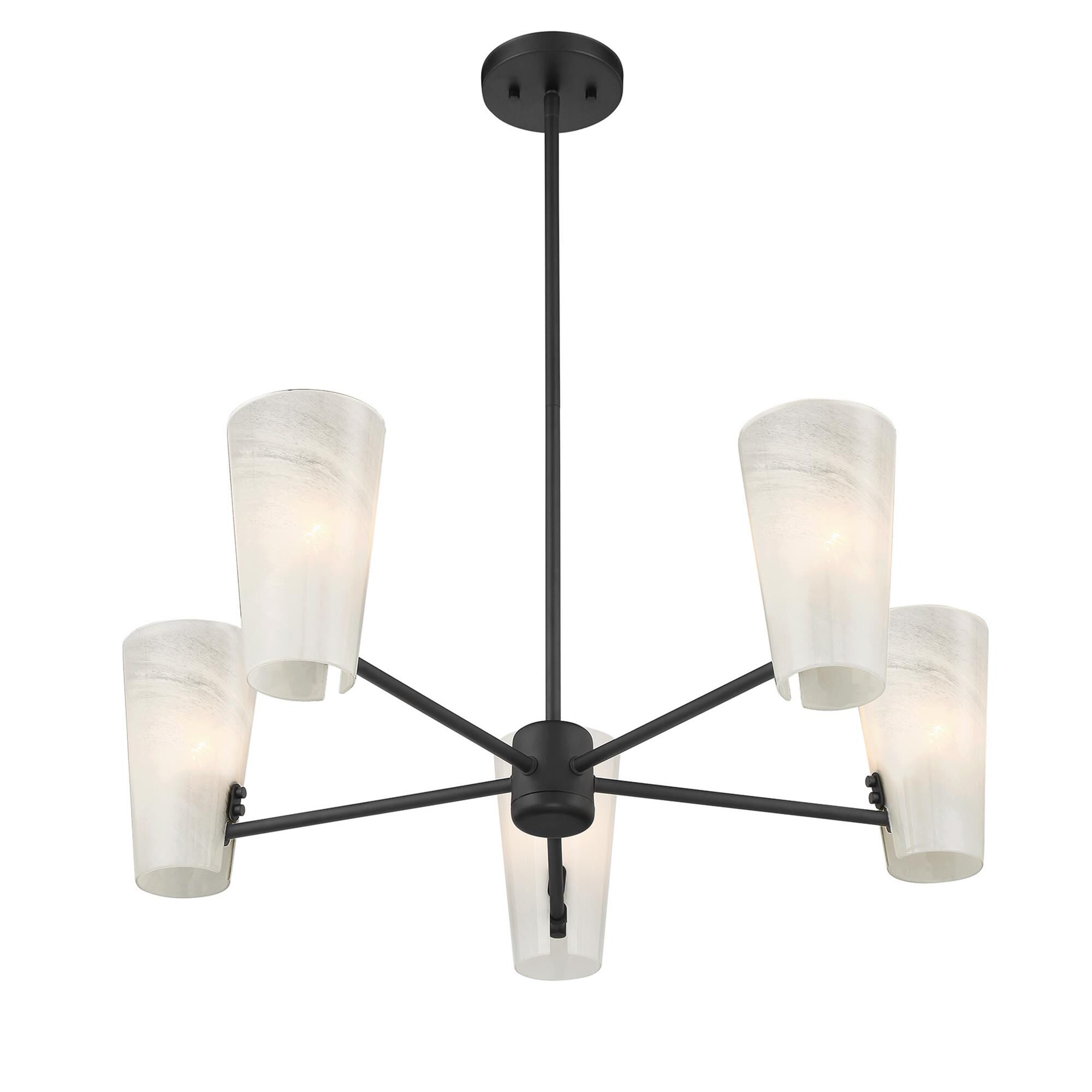 Shown in Matte Black finish and White Strie glass