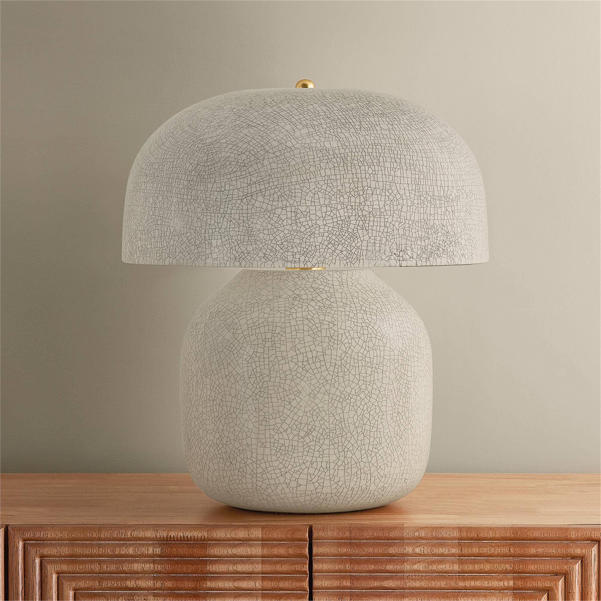 Shown in Aged Brass and Ceramic Inked Crackle finish and Inked Crackle Ceramic shade