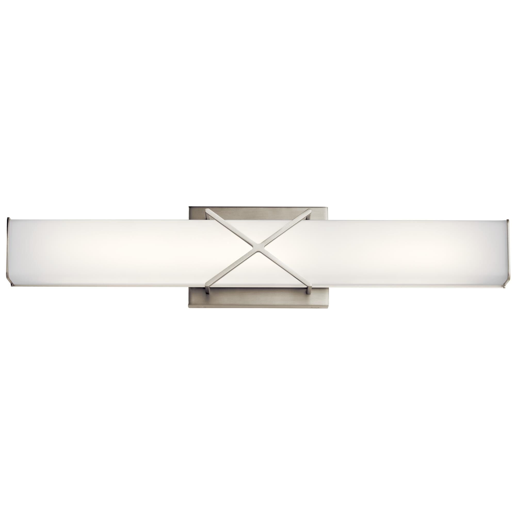 Shown in Brushed Nickel finish and Satin Etched White glass