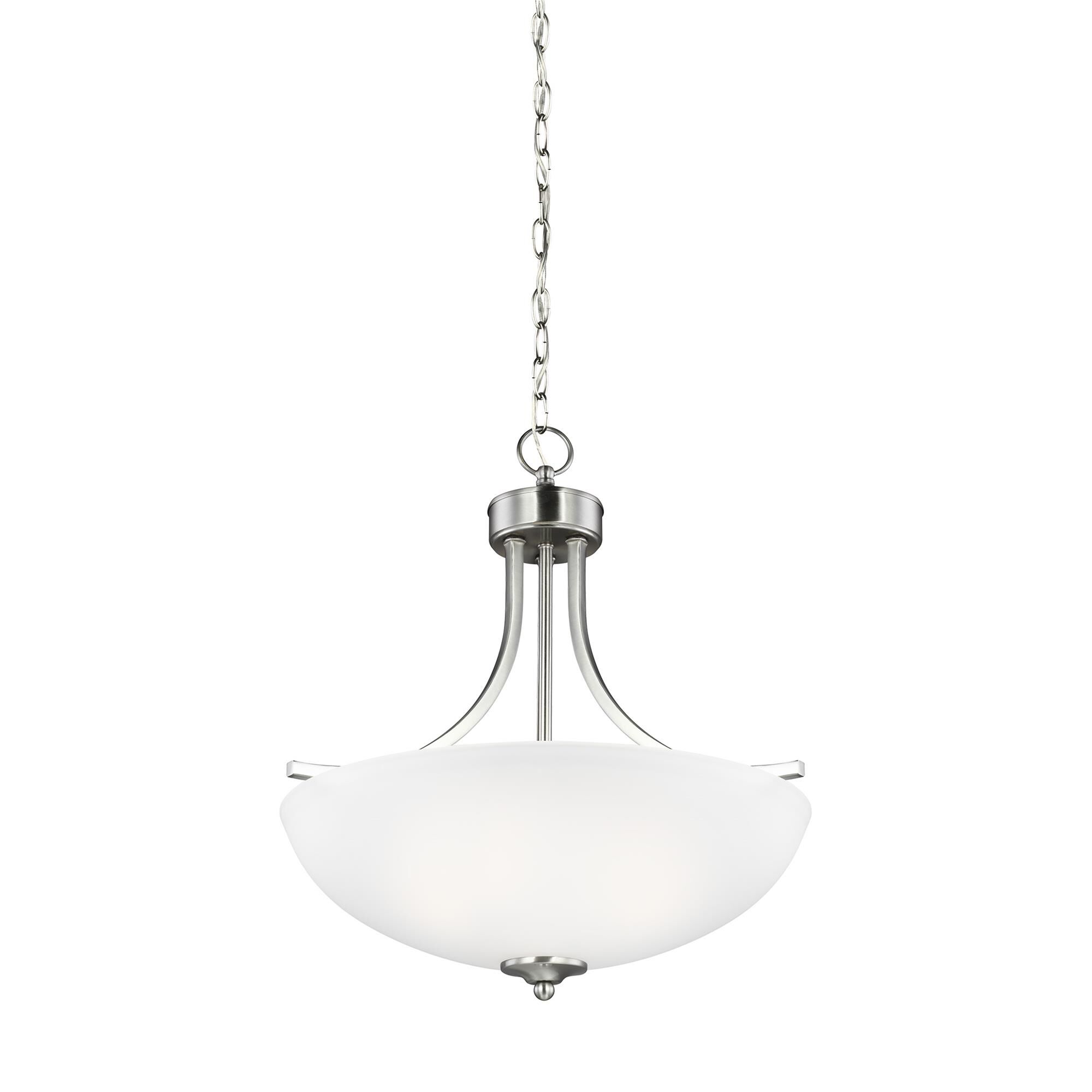 Shown in Brushed Nickel finish and Satin Etched  Shade glass and Satin Etched Glass shade