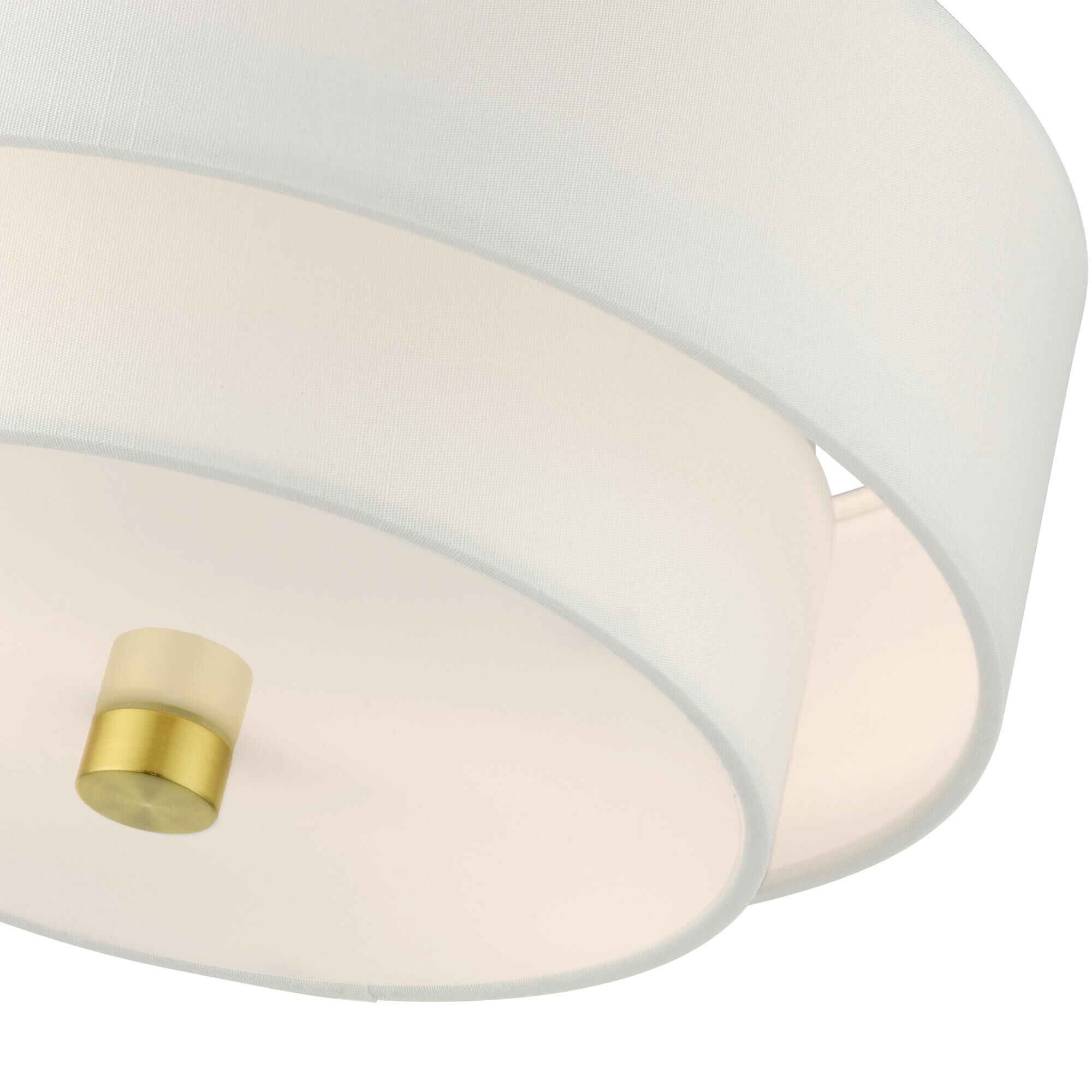 Shown in Satin Brass finish and Hand Crafted Hardback  Completely Finished With Off-White Color Fabric Outside and Inside shade