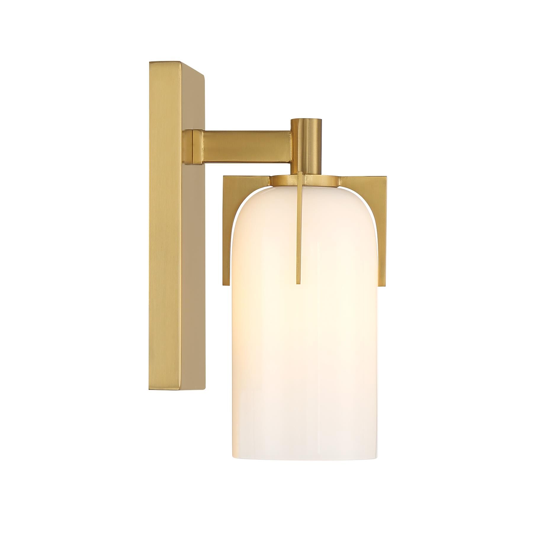 Shown in Warm Brass finish and Etched White Opal glass
