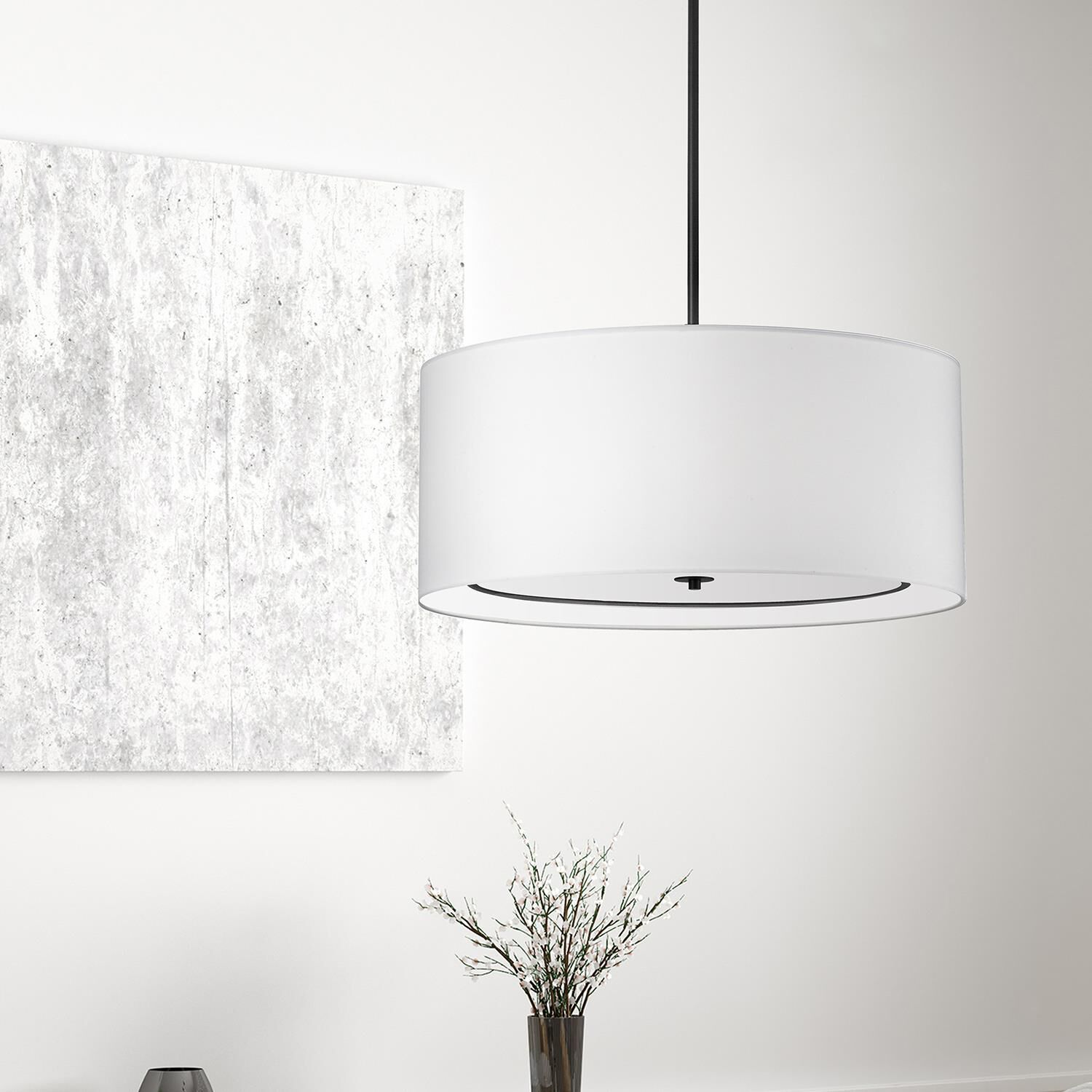 Shown in White and Black finish and White Fabric Drum shade