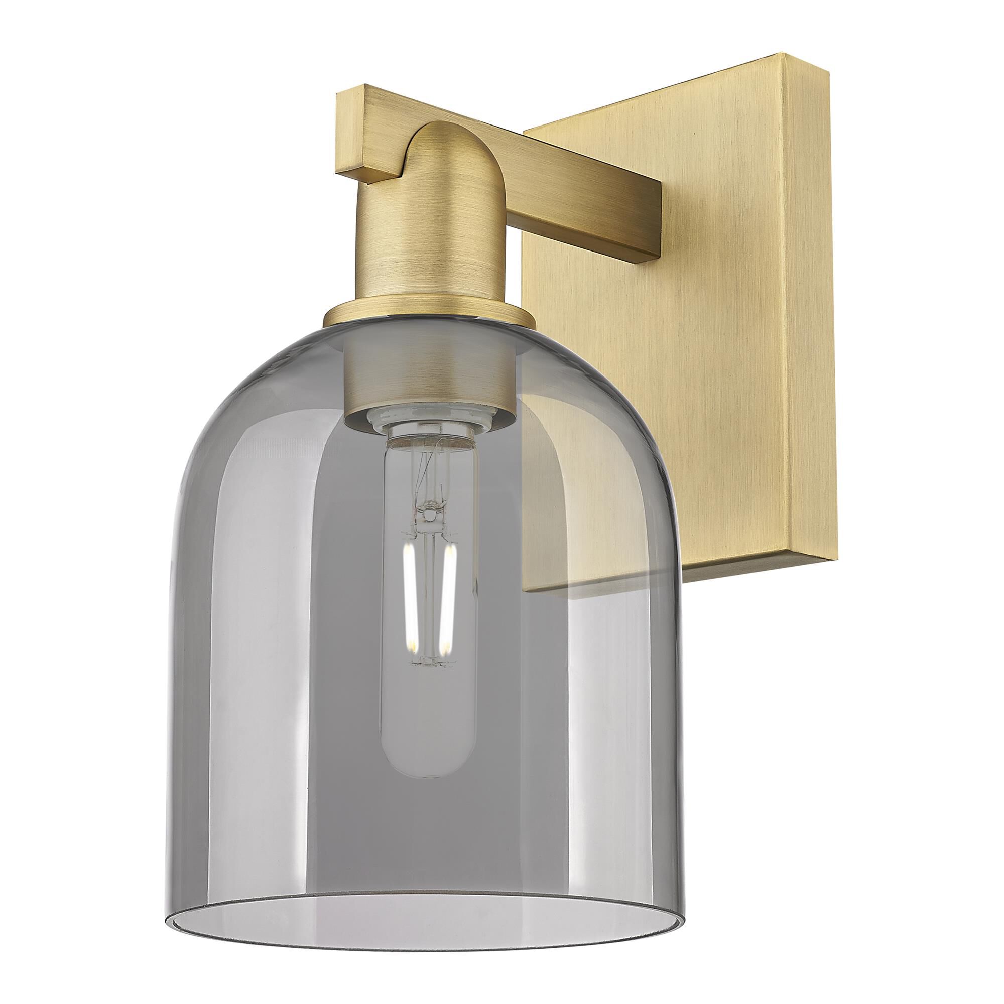 Shown in Brushed Brass finish and Light Smoke glass