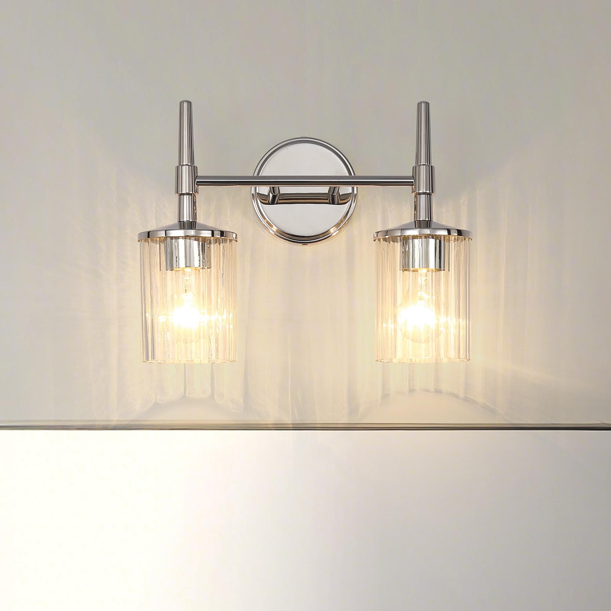 Shown in Polished Nickel finish and Clear Ribbed glass