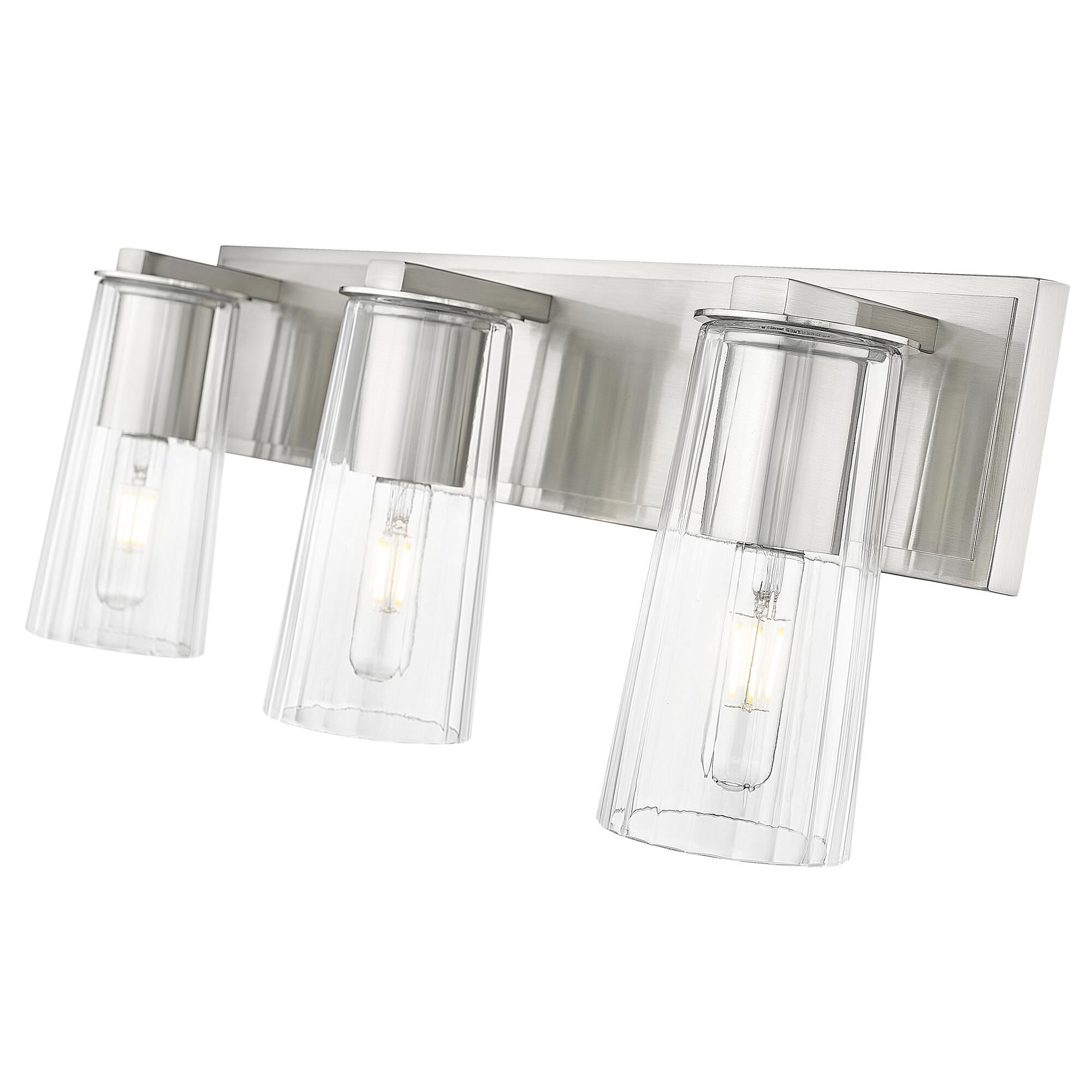 Shown in Brushed Nickel finish and Clear glass and Clear shade
