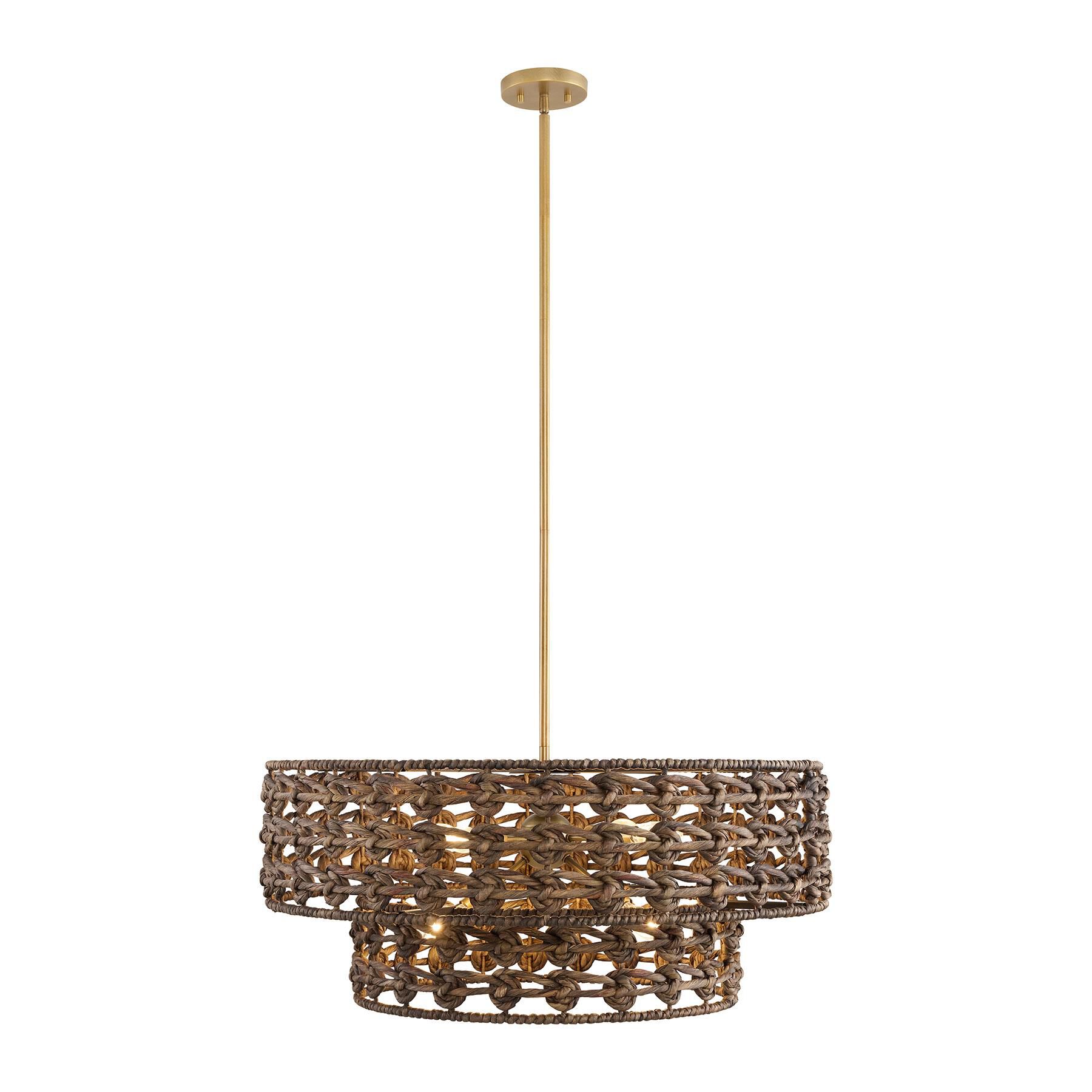 Shown in Riviera Brass finish and Natural Water Hyacinth glass