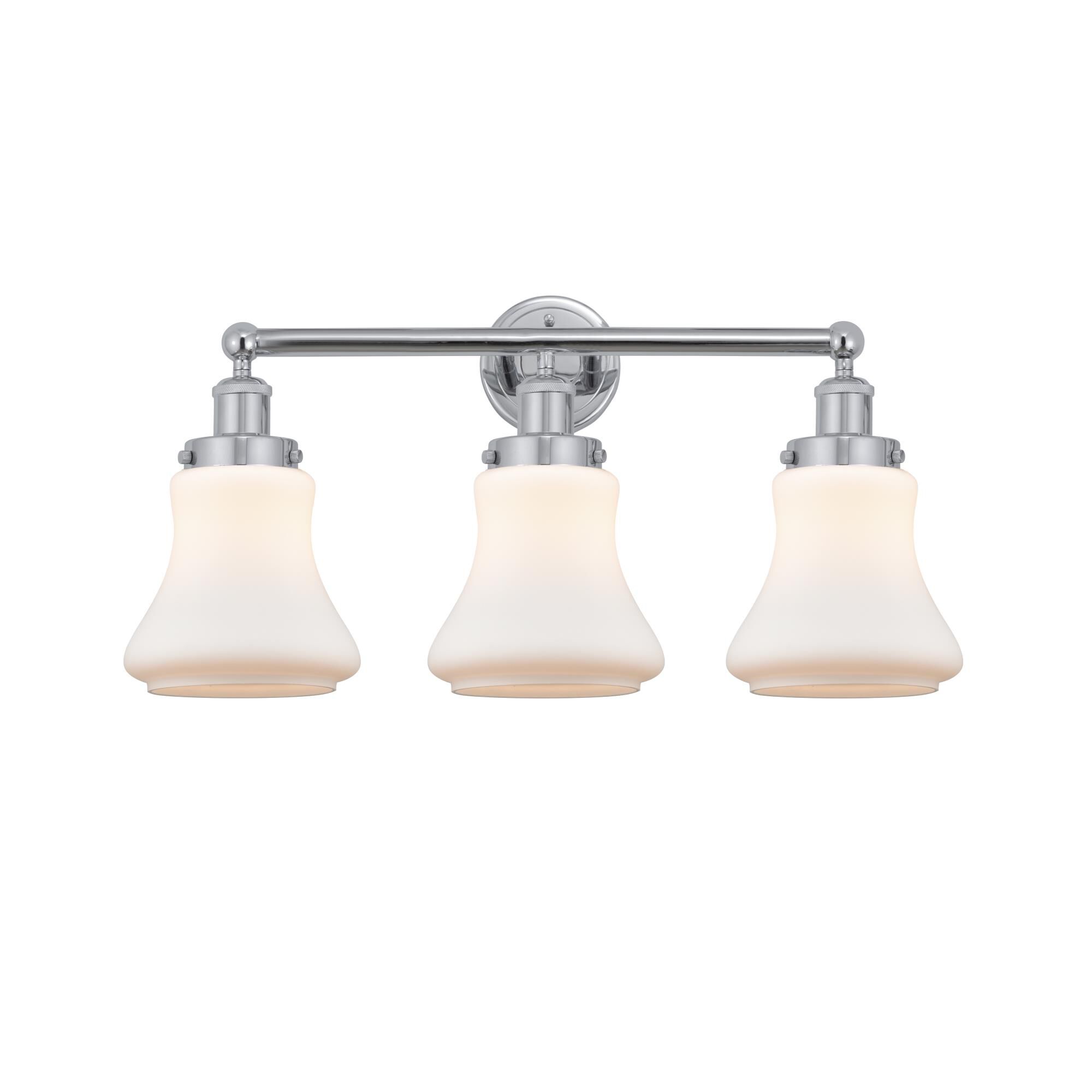 Shown in Polished Chrome, Matte White finish and Matte White glass and Matte White Glass shade