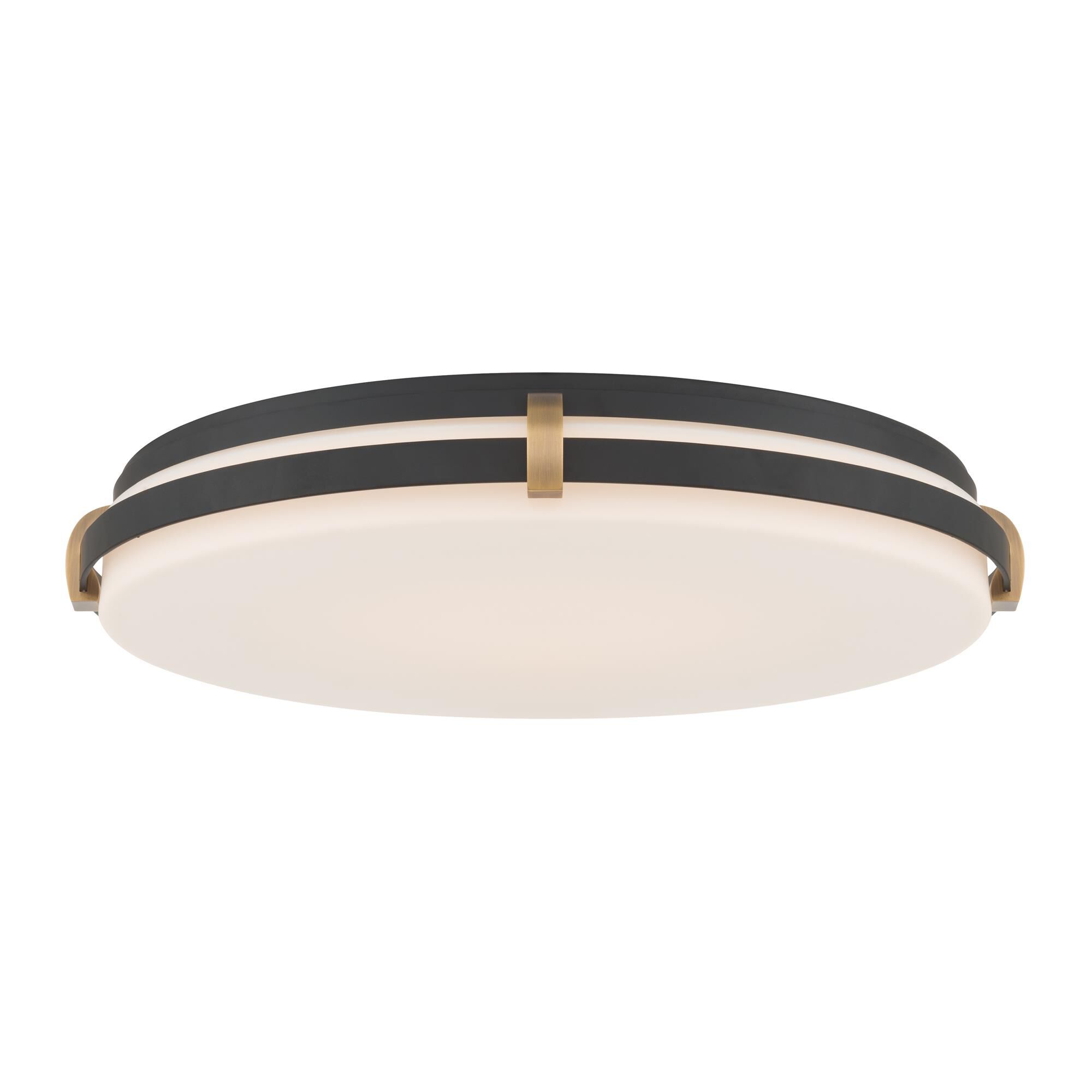 Shown in Dark Matte Black and Legacy Brass finish and Etched White glass