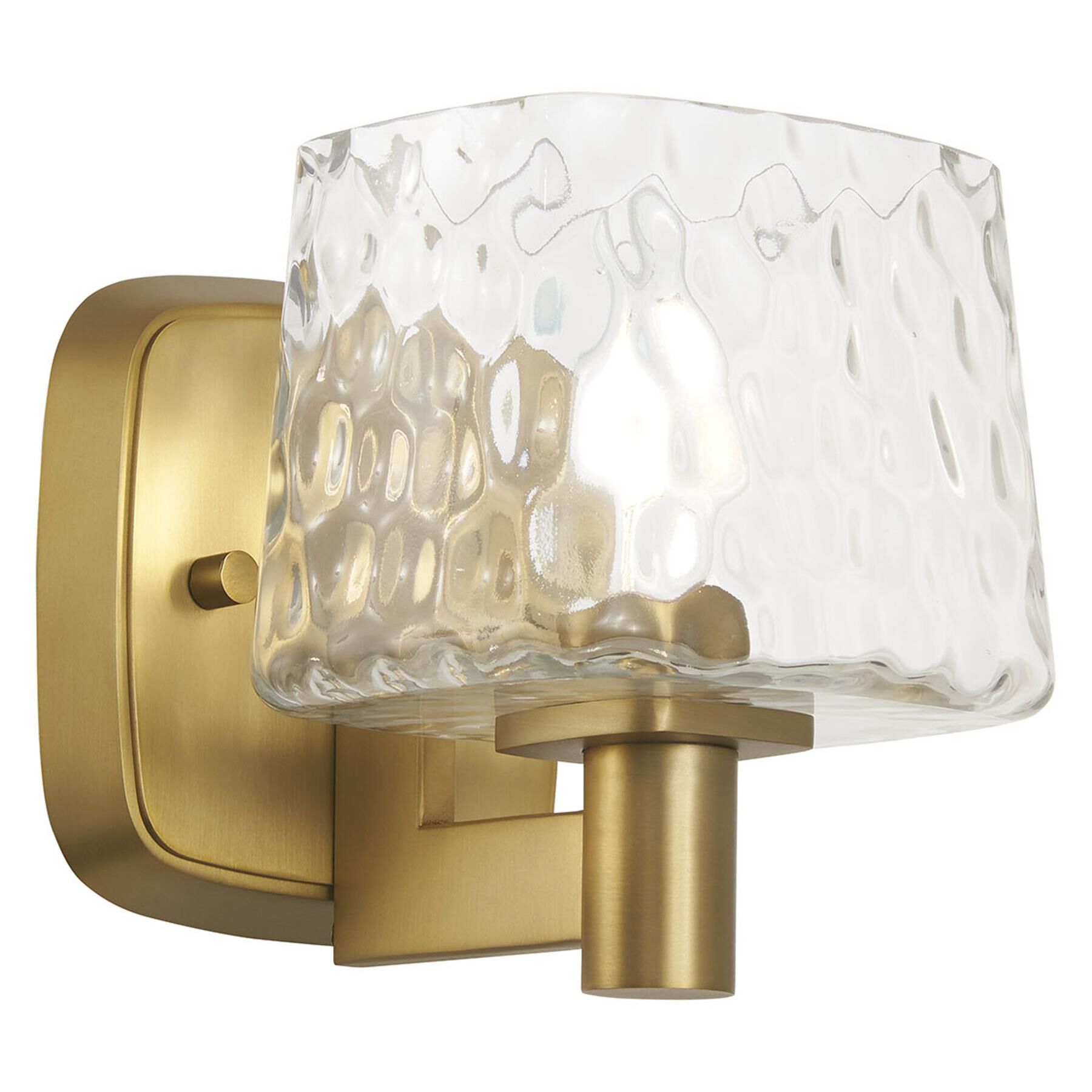 Shown in Soft Brass finish and Clear glass and Hammer Glass shade